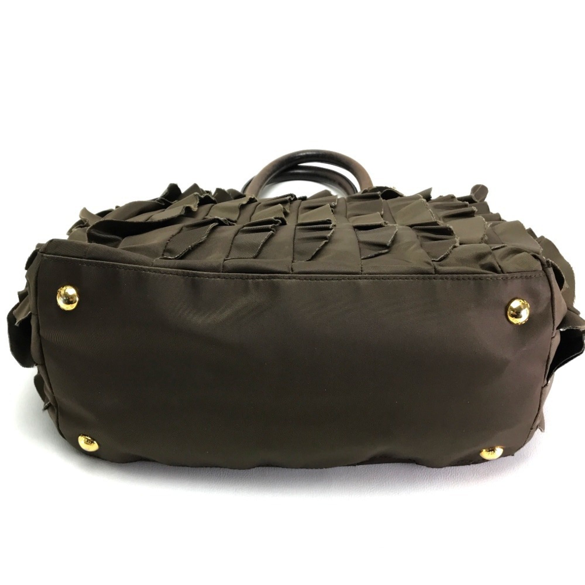 Prada Brown Nylon Canvas Leather Handbag Tote Bag