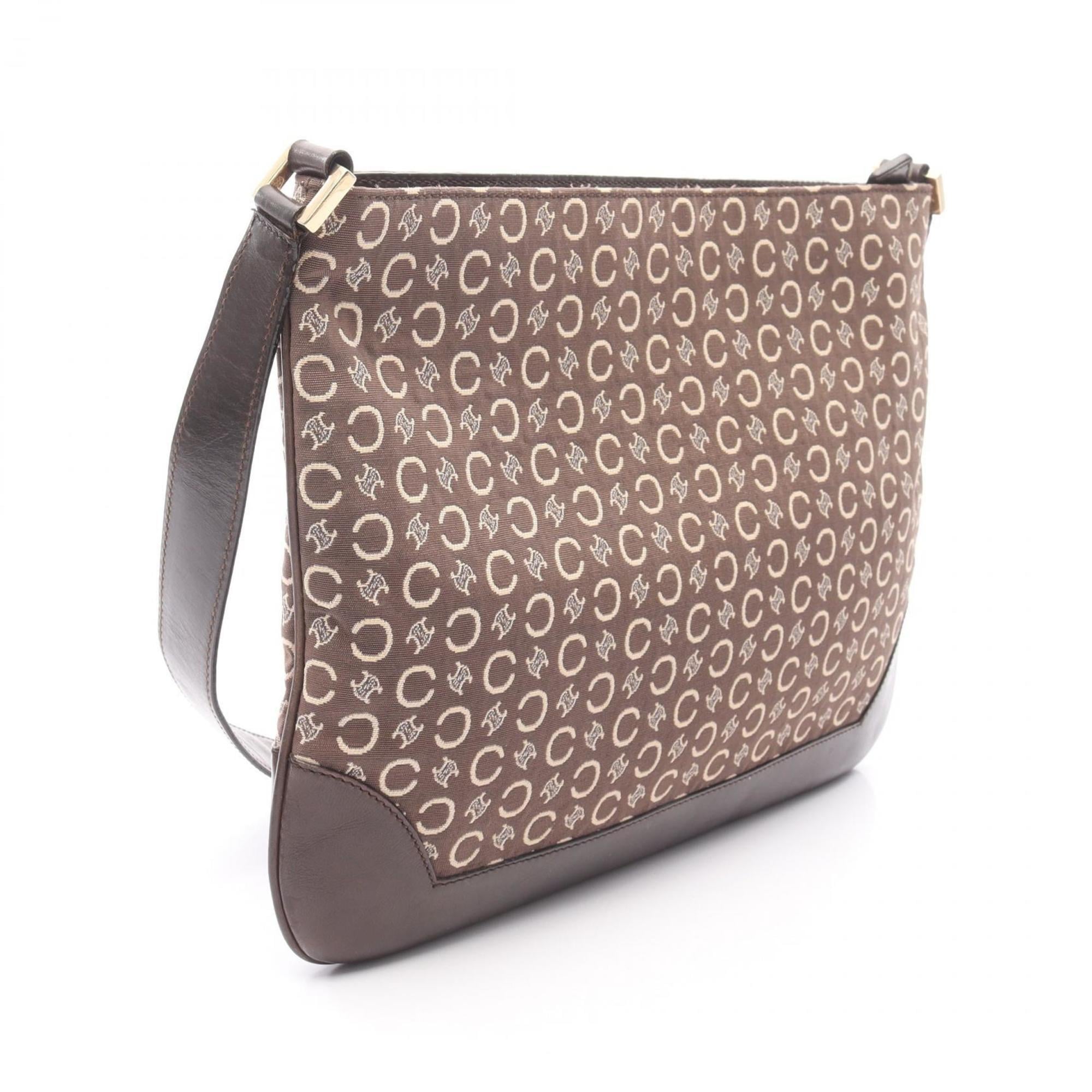 Celine Brown Canvas Leather Shoulder Bag