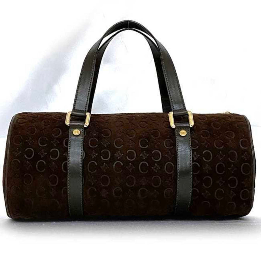 Celine Brown Suede Leather Boston Bag Handbag