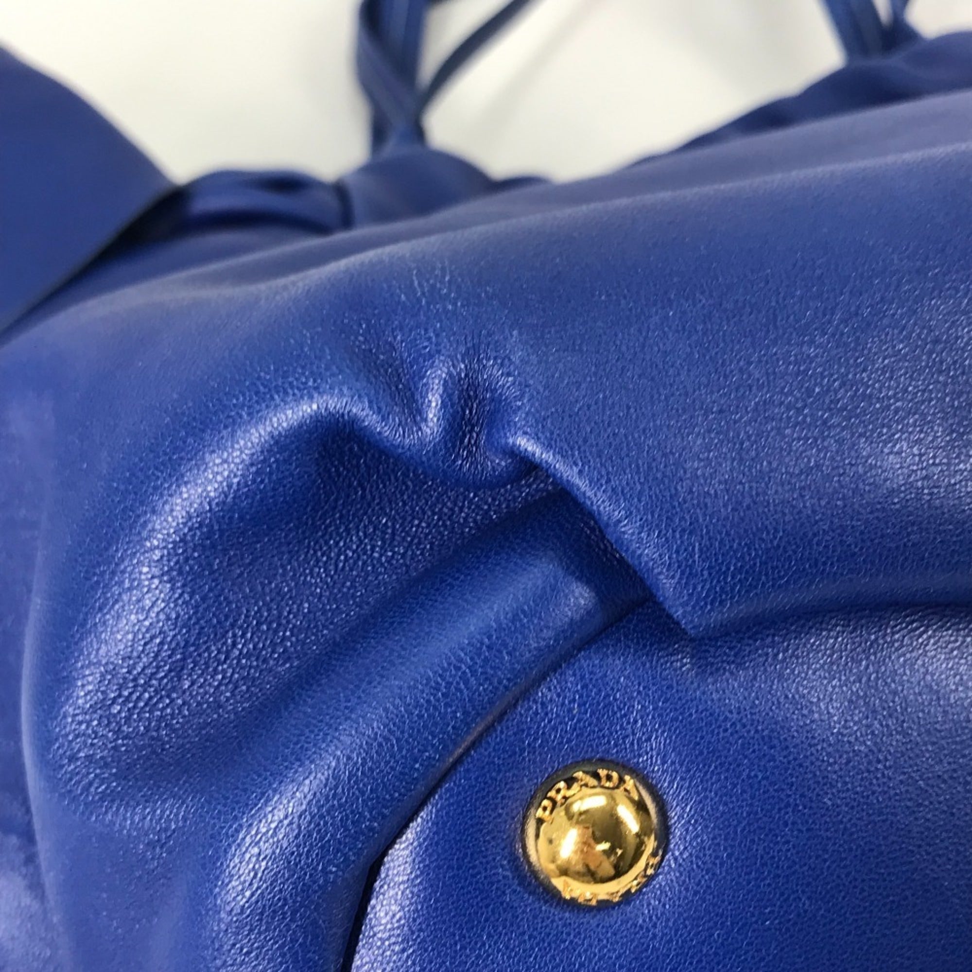 Prada Blue Leather Handbag Shoulder Bag Tote Bag
