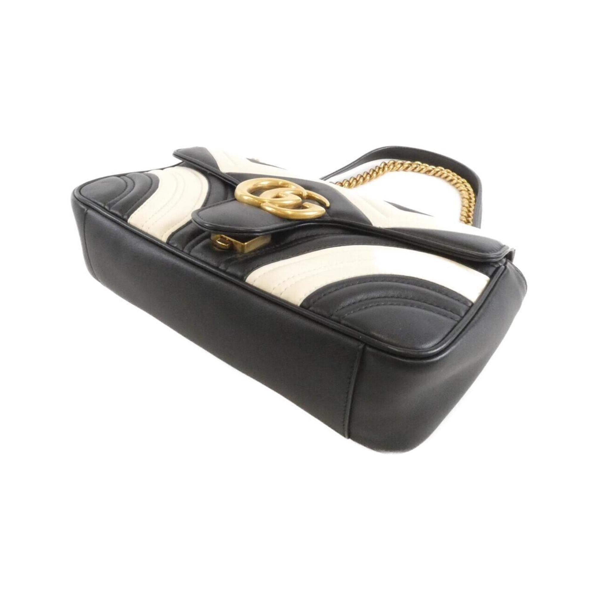 Gucci Black White Leather Shoulder Bag (Pre-Owned)