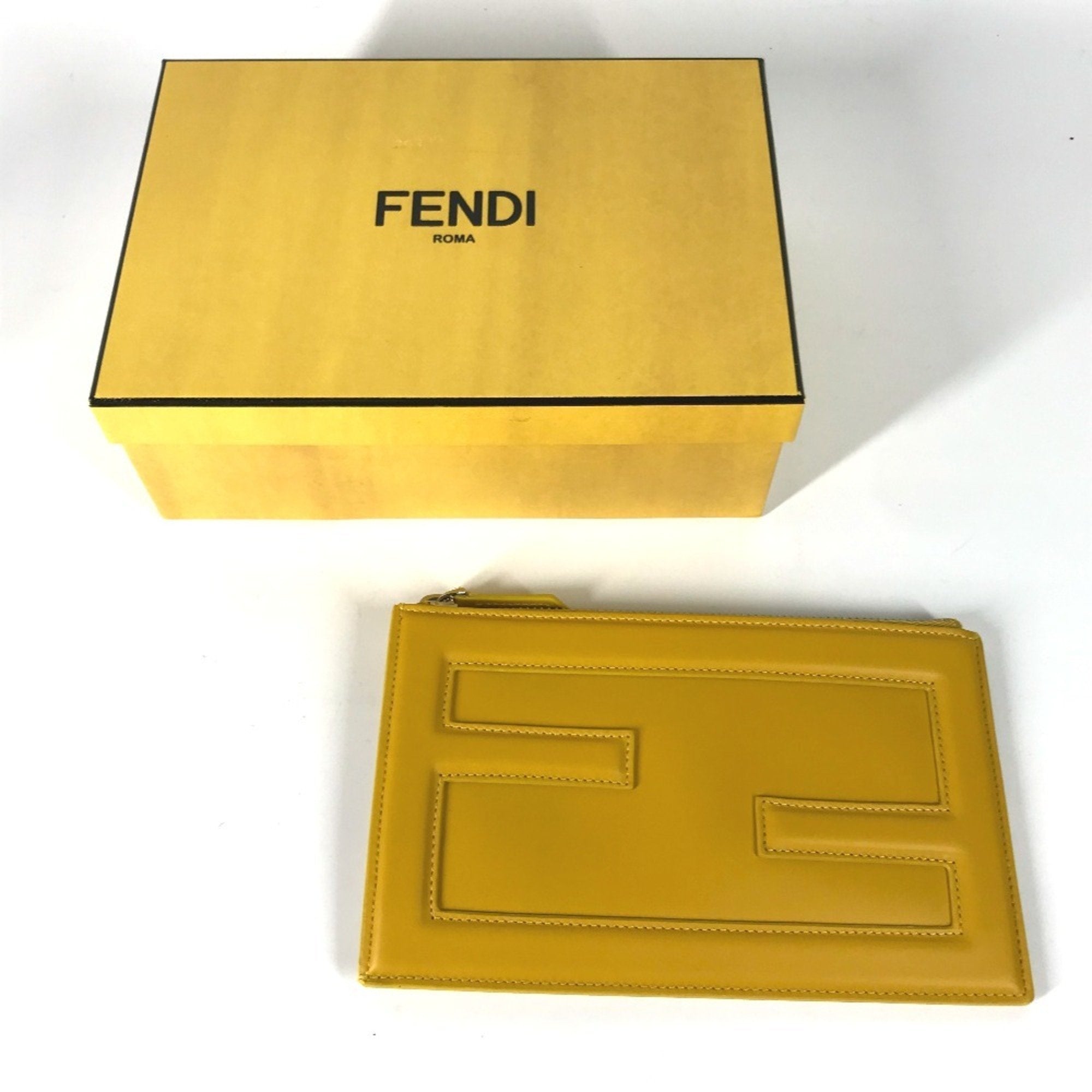 Fendi Yellow Leather Clutch Bag Pouch