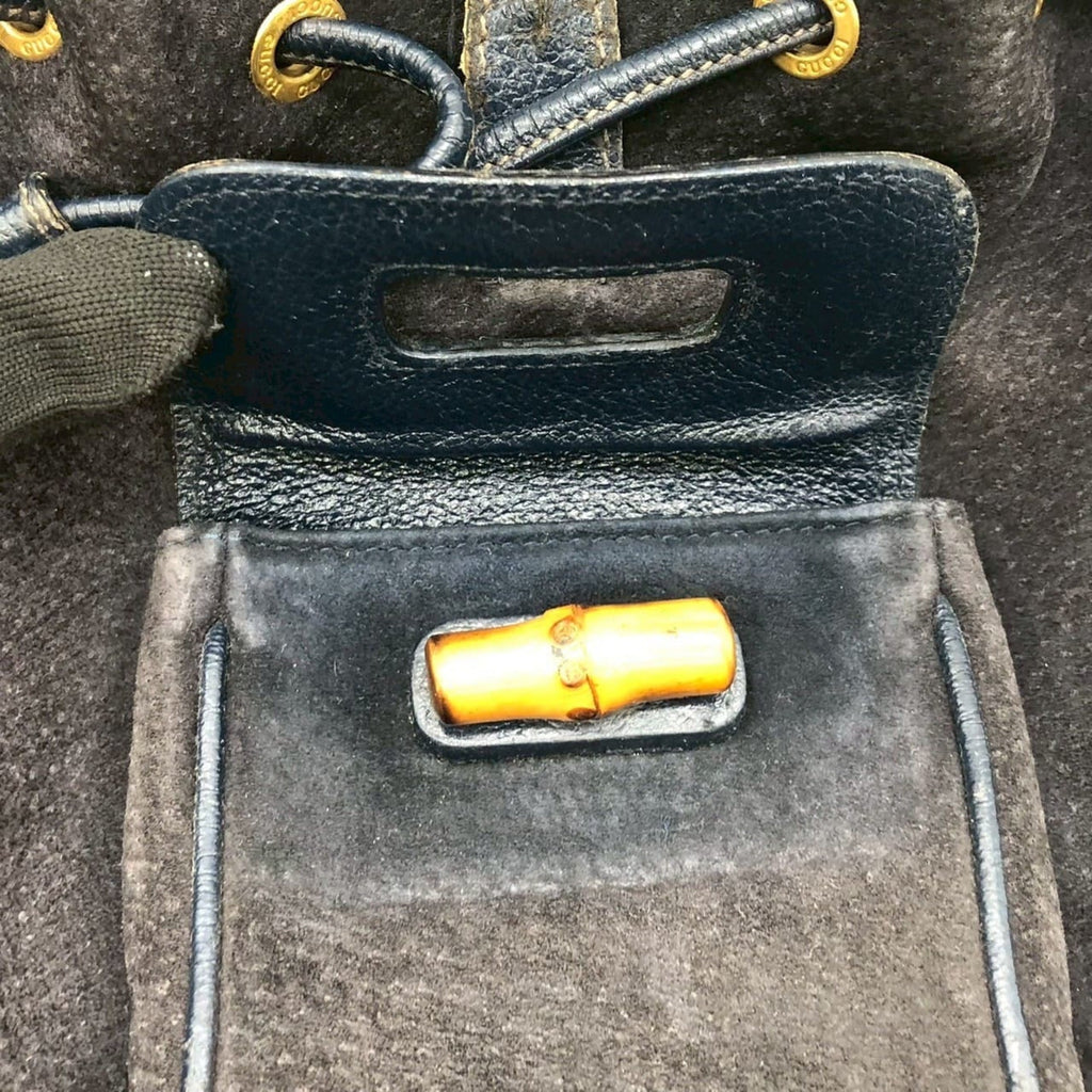 Gucci Navy Bamboo Suede Backpack (Pre-Owned)