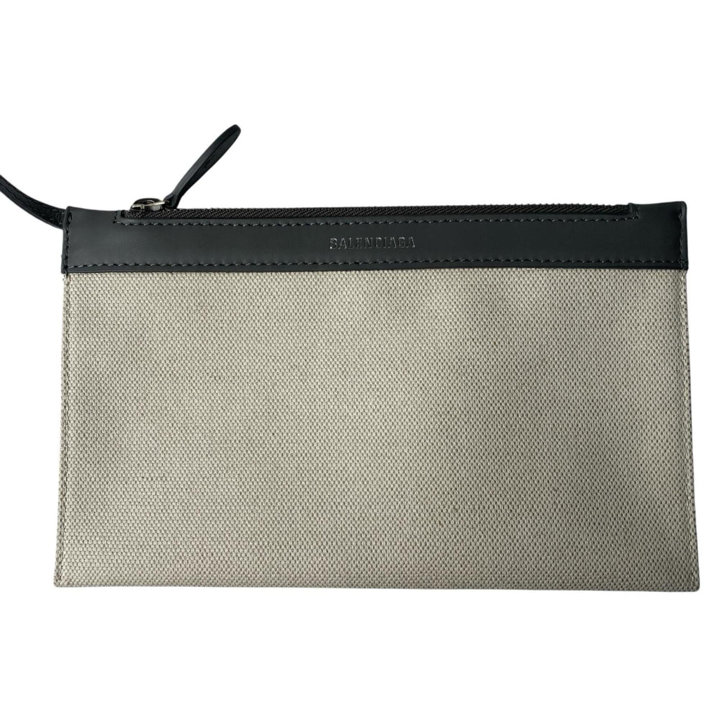 Balenciaga Gray Ivory Canvas Leather Handbag Tote