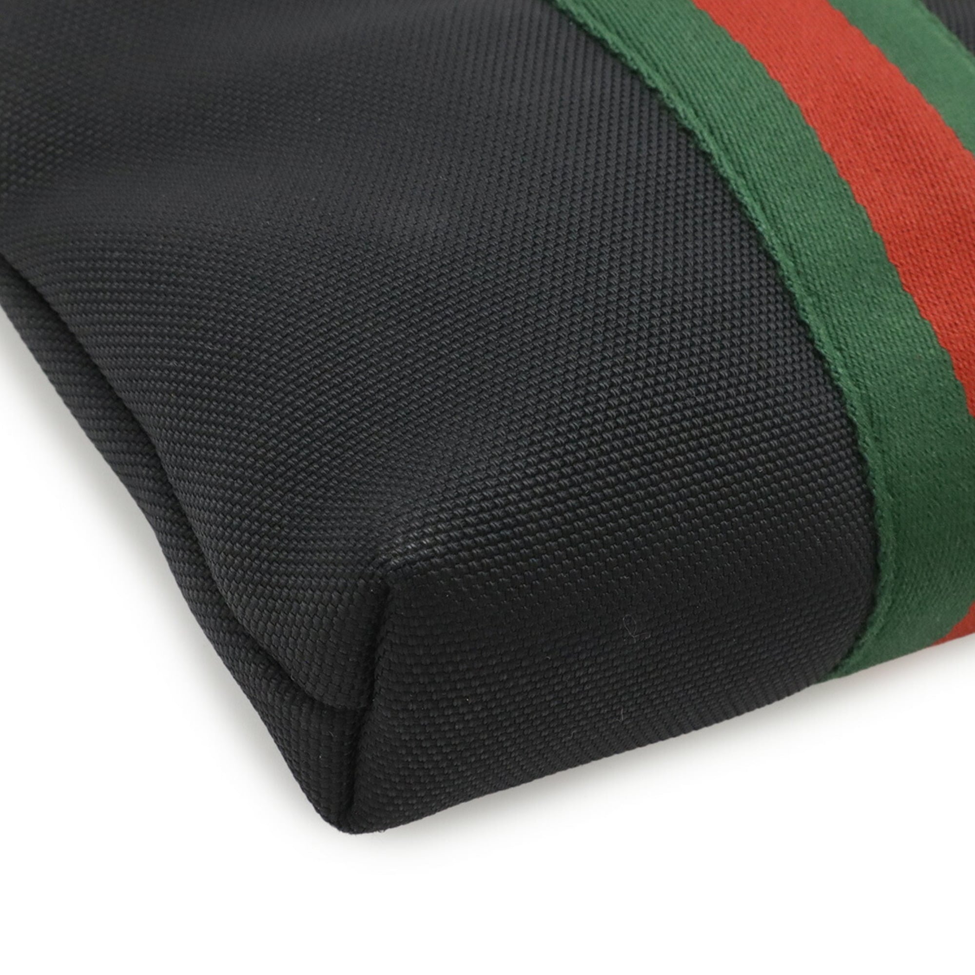 Gucci Black Green Red Color Nylon Canvas Leather Shoulder Bag (Pre-Owned)