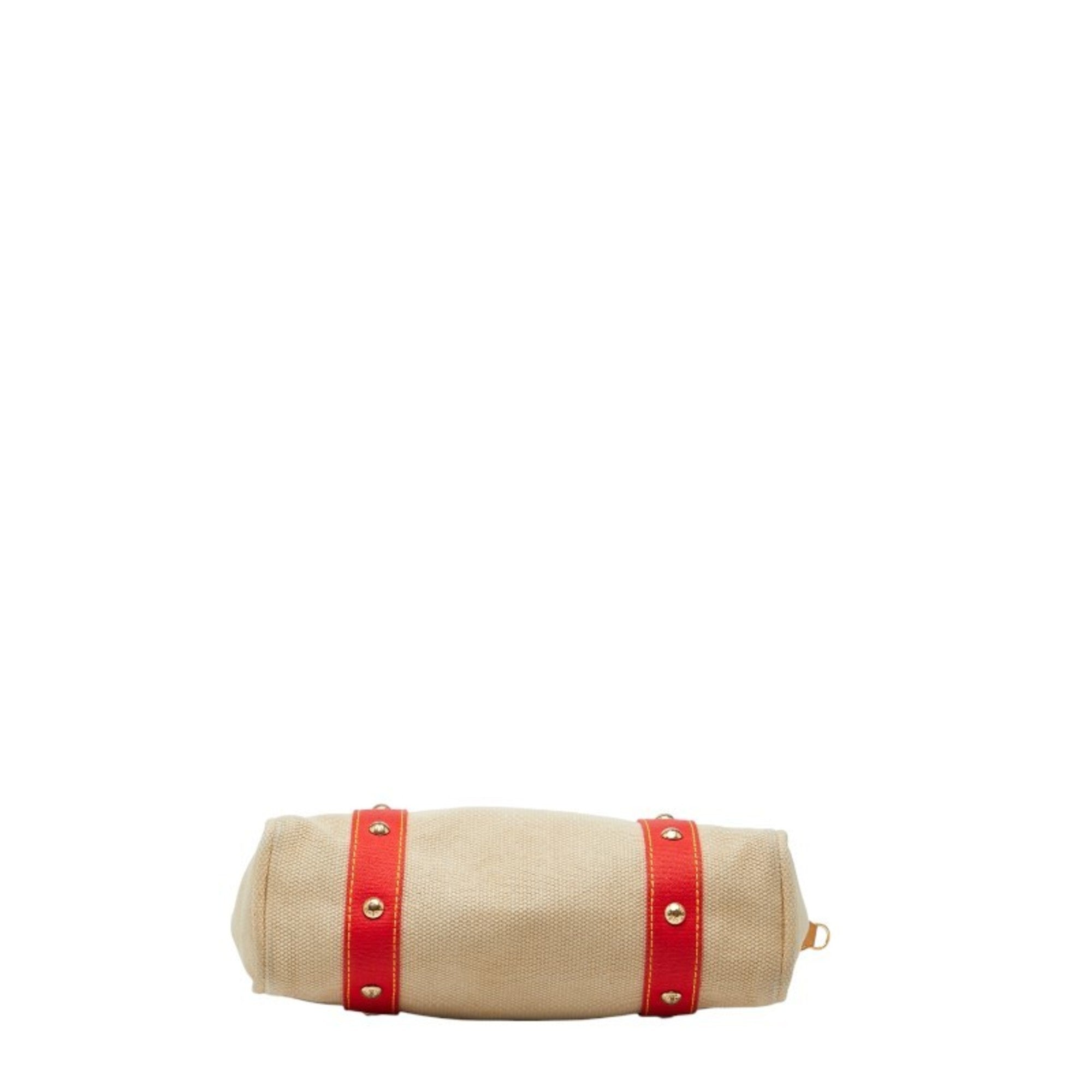 Louis Vuitton Beige Red Color Canvas Tote Bag