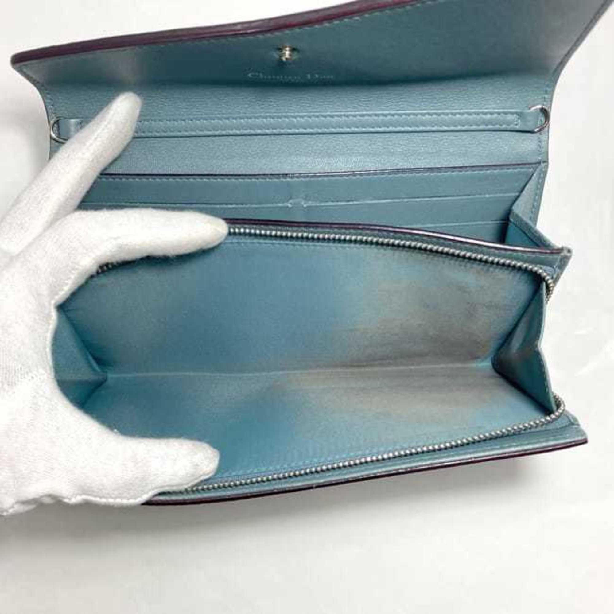 Christian Dior Light Blue Leather Long Wallet (Bi-Fold) (Pre-Owned)