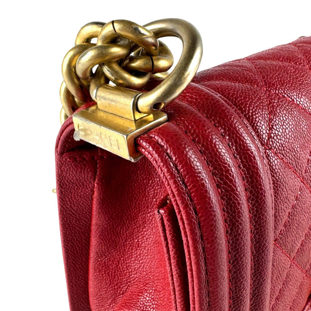 Chanel Gold Red Color Grained Calfskin Metal Shoulder Bag