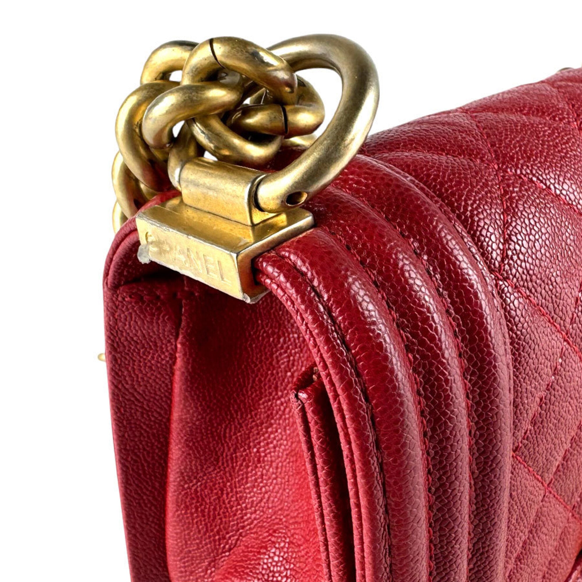 Chanel Gold Red Color Grained Calfskin Metal Shoulder Bag