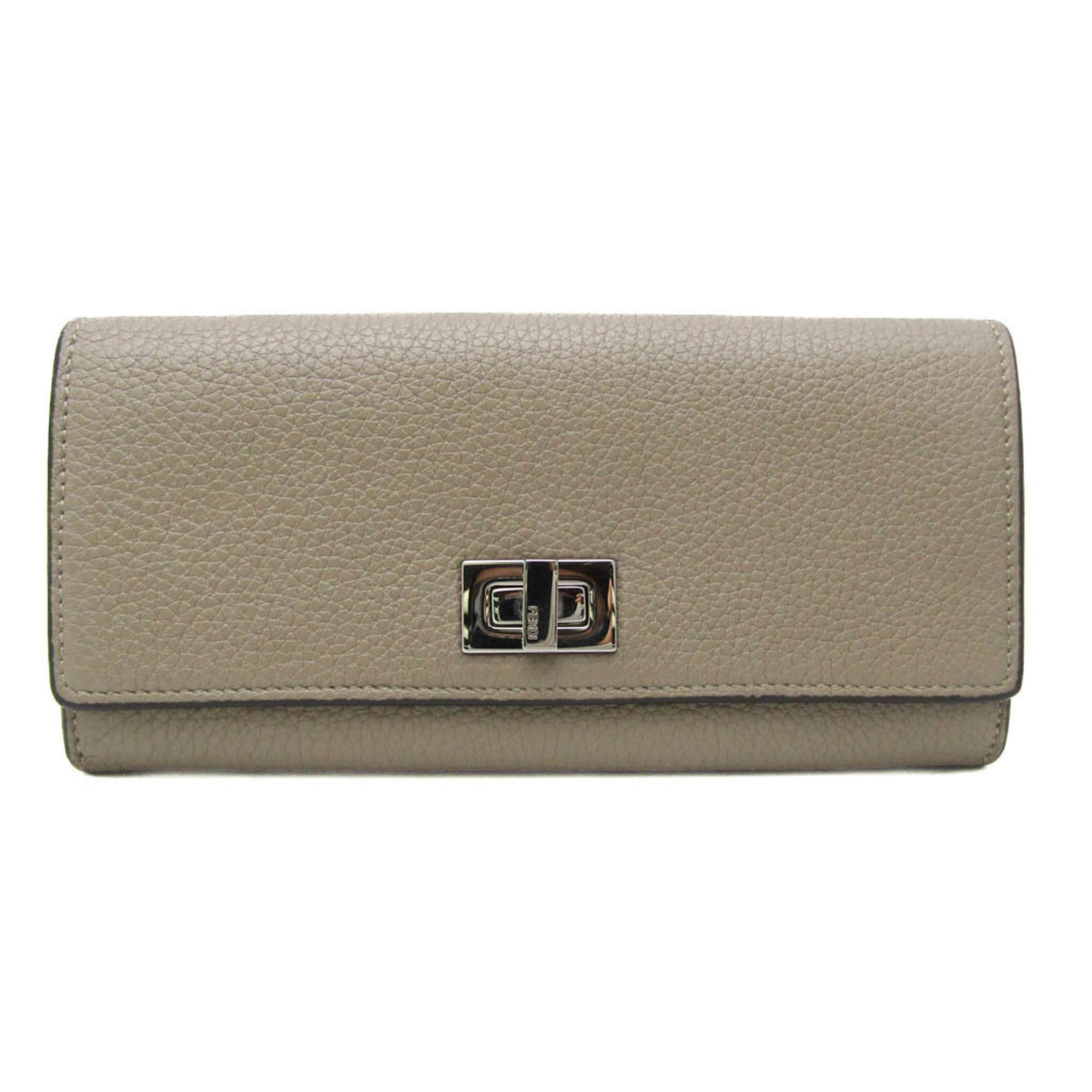 Fendi Beige Leather Long Wallet (Bi-Fold)