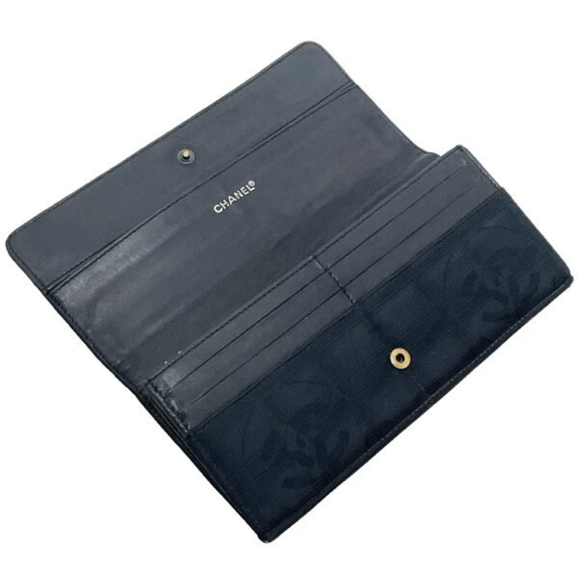 Chanel Black Leather Nylon Long Wallet (Bi-Fold)