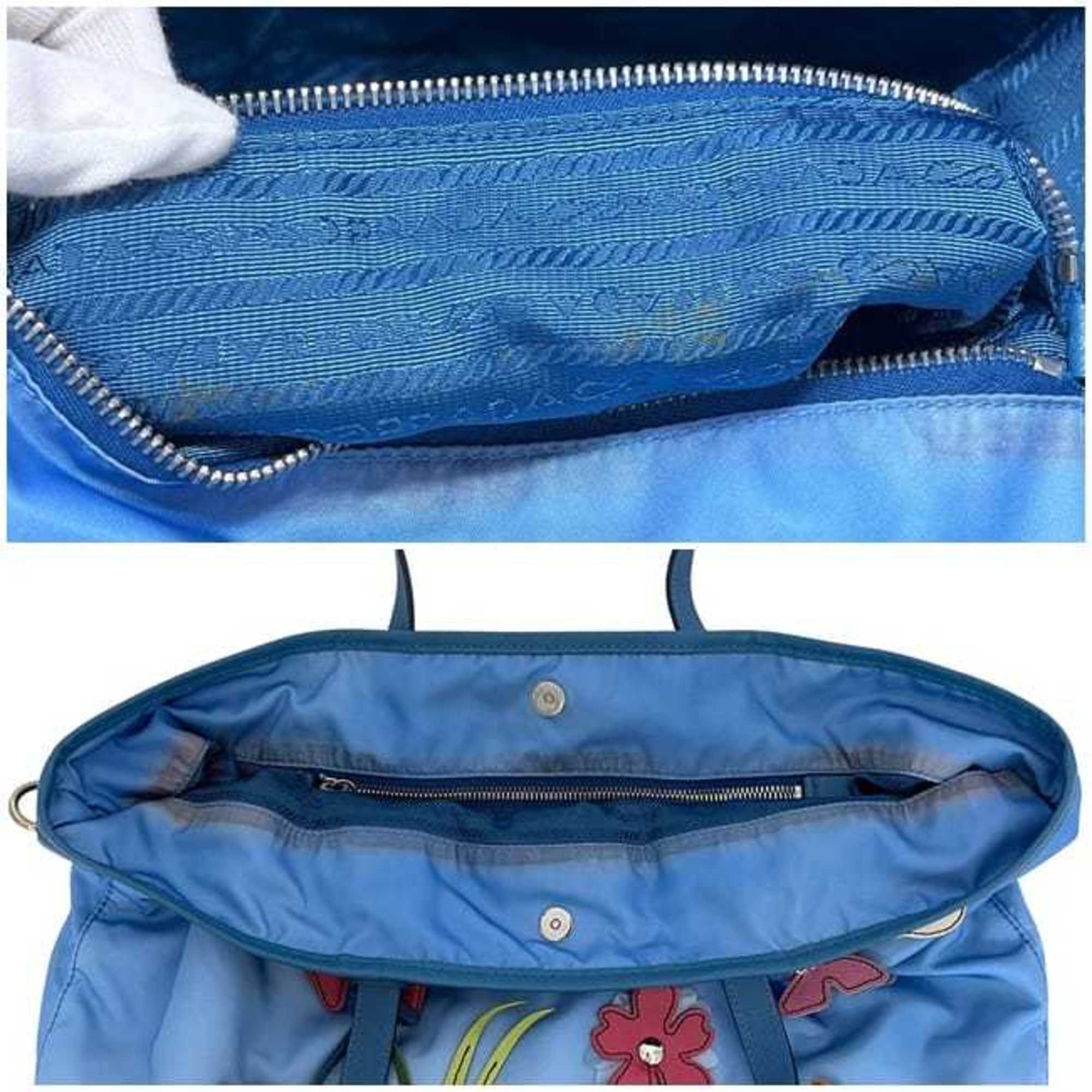 Prada Blue Light Blue Nylon Saffiano Triangle Tote Bag
