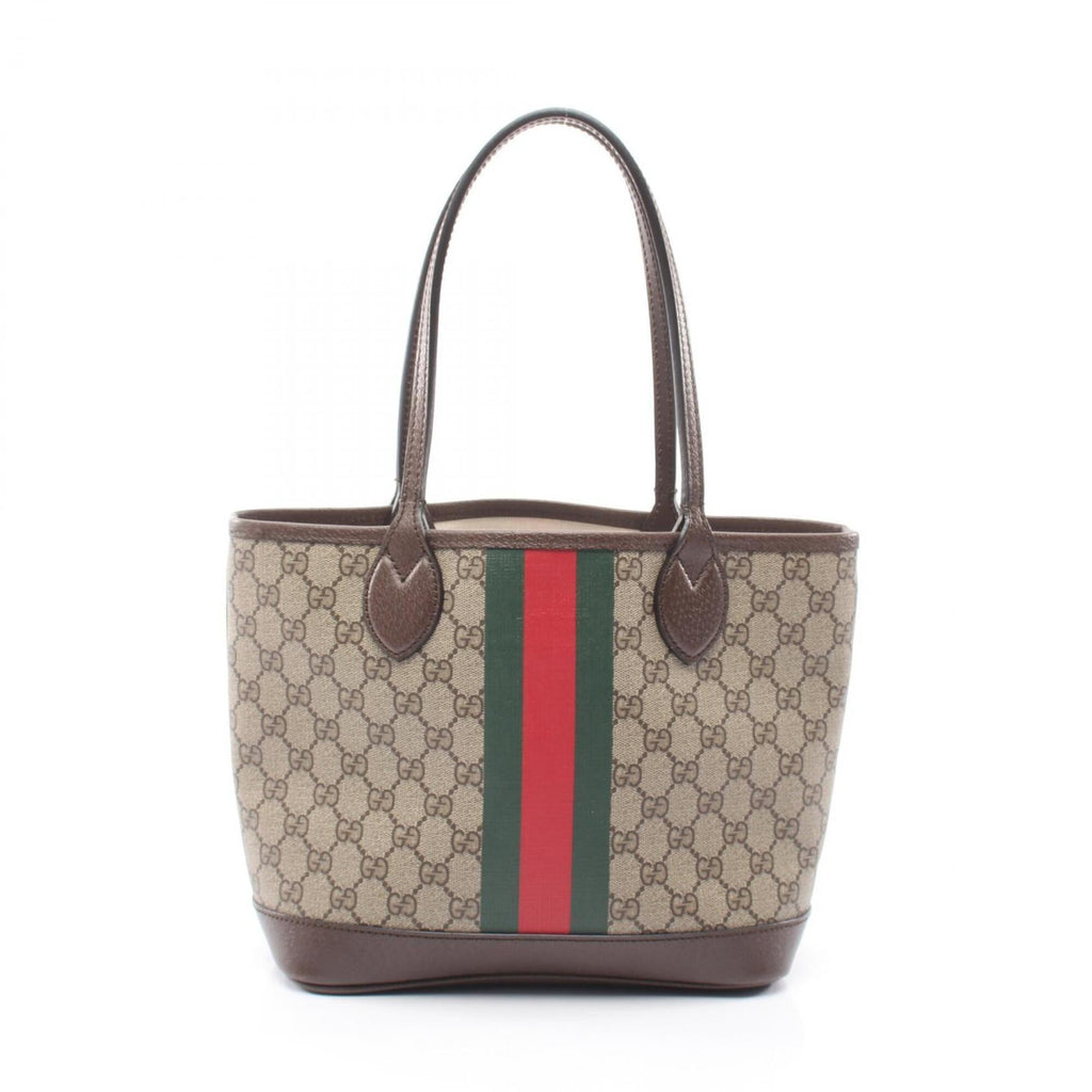 Gucci Beige Brown Coated Canvas Leather Handbag Tote Bag (Pre-Owned)