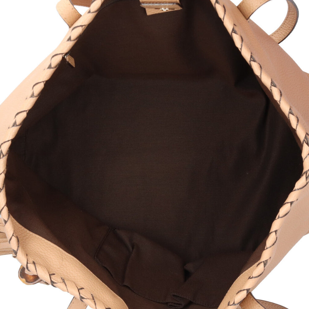 Gucci Bamboo Beige Leather Tote Bag (Pre-Owned)