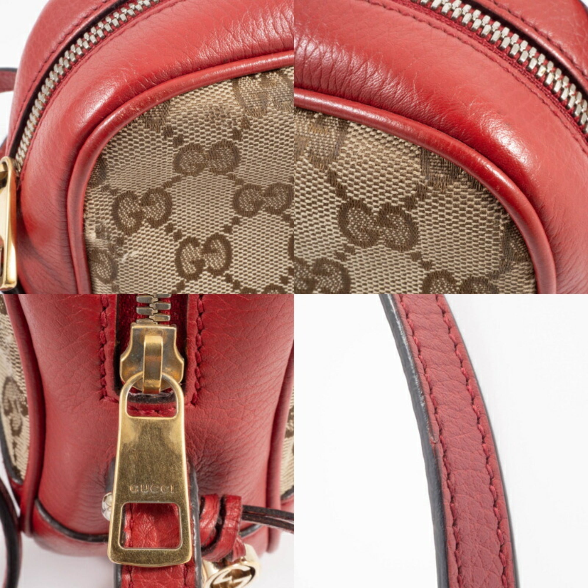 Gucci Beige Red Color Gg Canvas Leather Shoulder Bag (Pre-Owned)