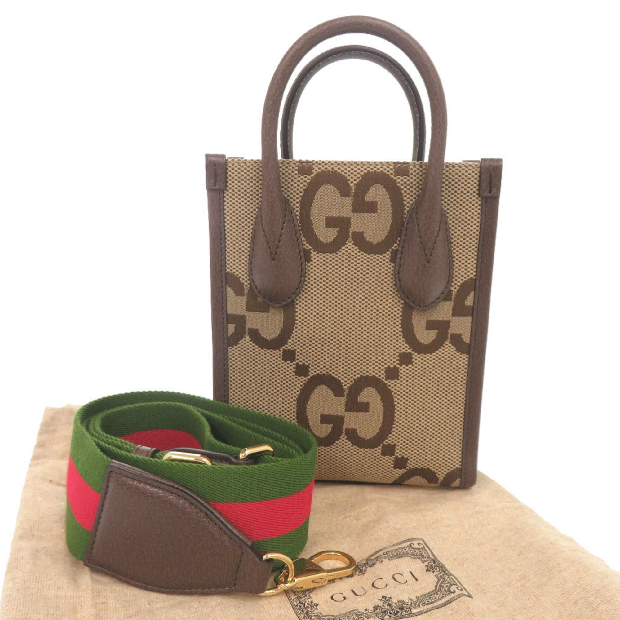 Gucci Beige Brown Canvas Leather Gg Canvas Handbag Shoulder Bag (Pre-Owned)