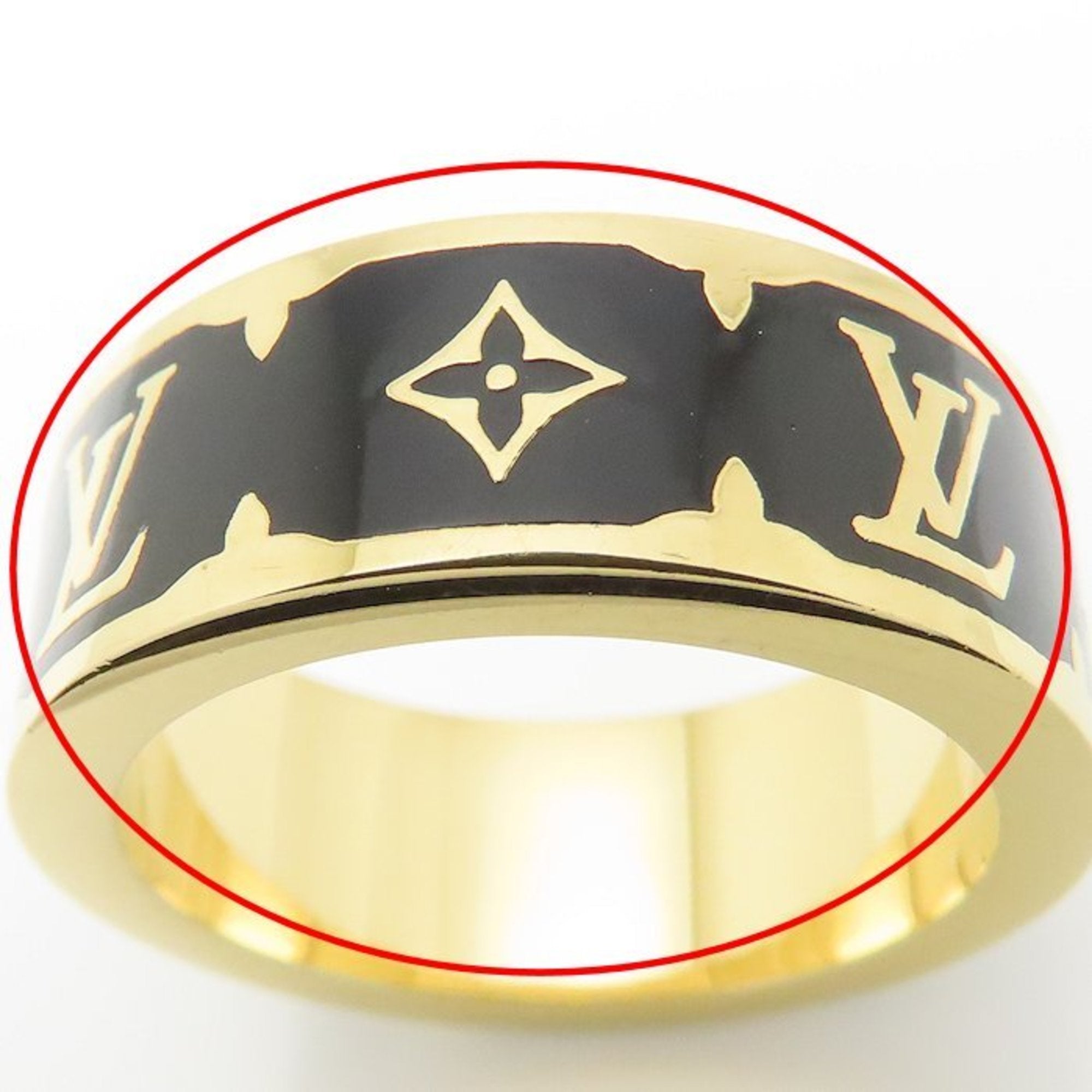 Louis Vuitton Gold Black Gold Plating Band Ring