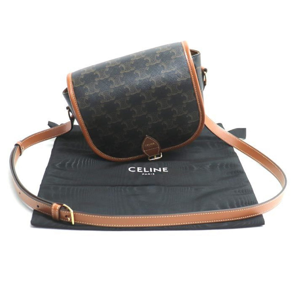 Celine Brown Canvas Leather Shoulder Bag