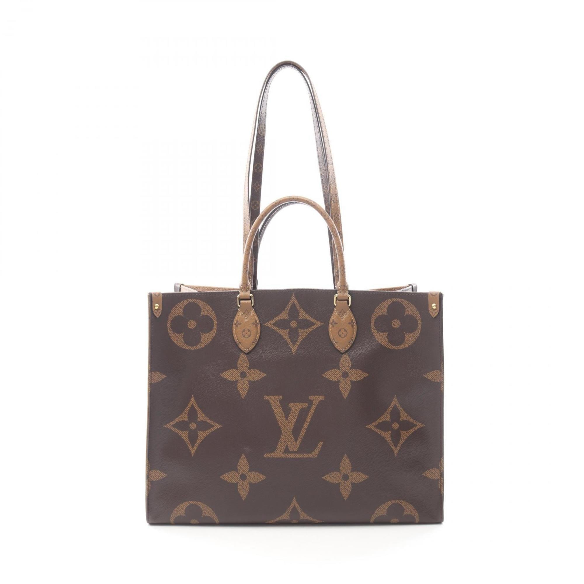 Louis Vuitton Beige Brown Coated Canvas Monogram Leather Handbag Tote Bag