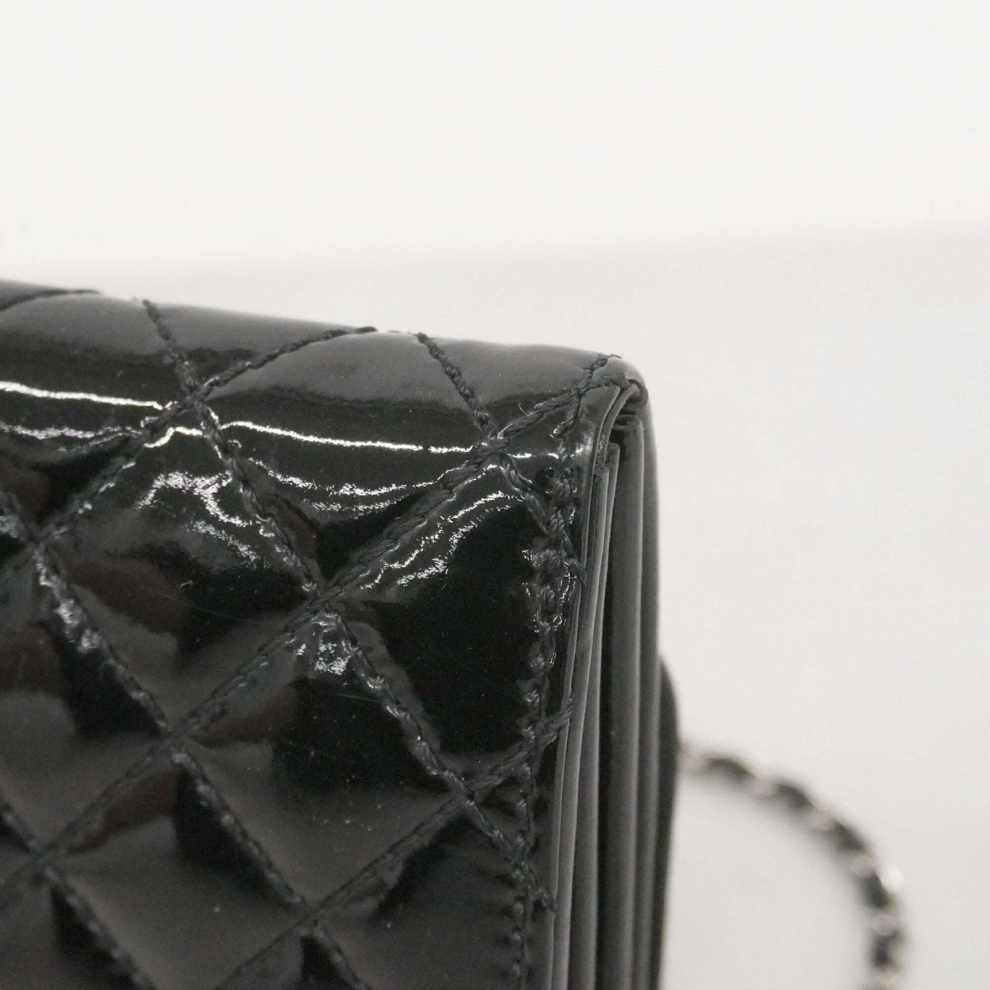 Chanel Black Patent Leather Chain/Shoulder Wallet