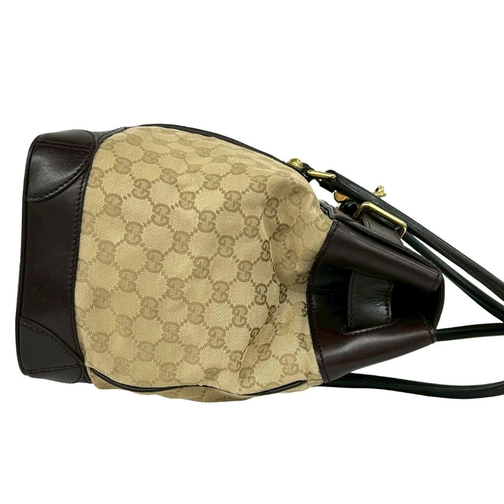 Gucci Beige Brown Canvas Leather Boston Bag Handbag Tote Bag (Pre-Owned)