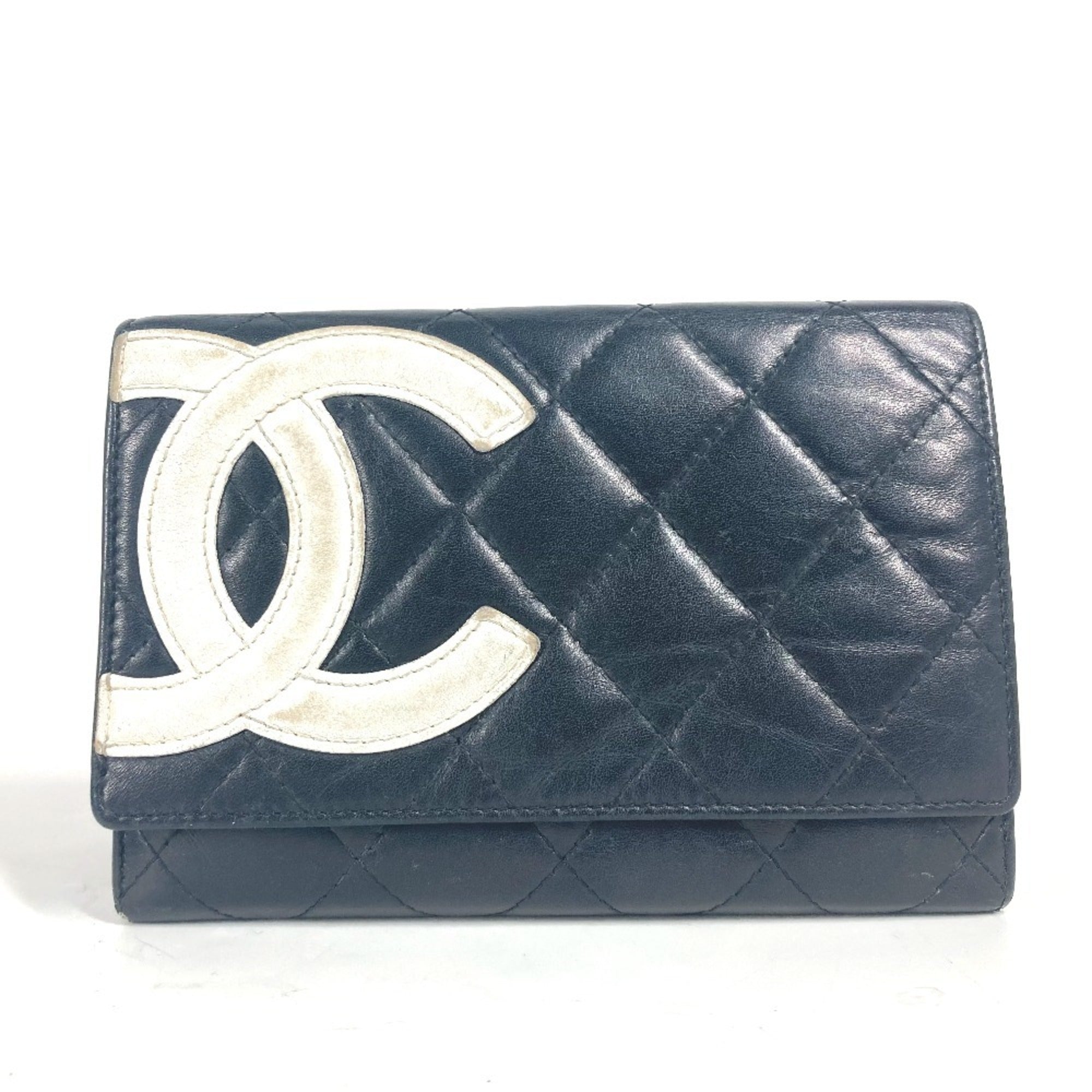 Chanel Black White Leather Bill Wallet (Bi-Fold)