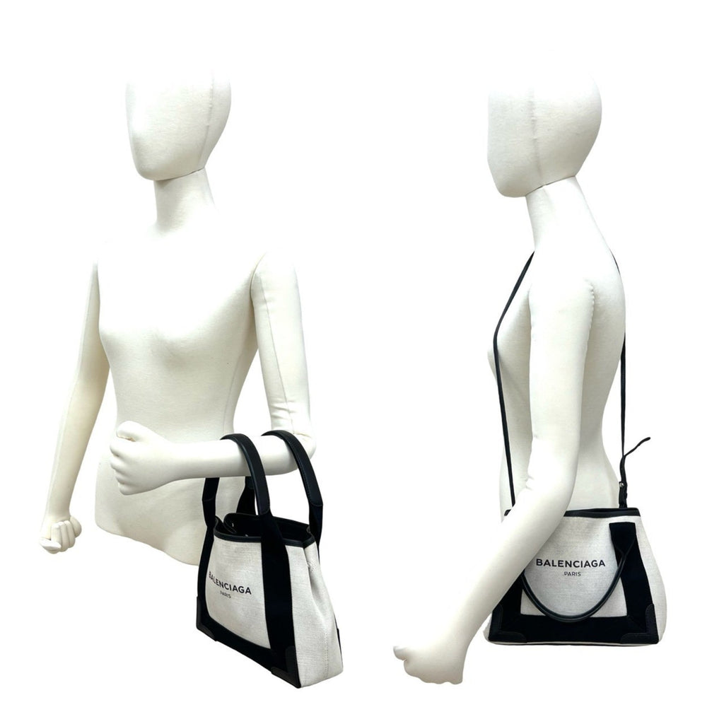 Balenciaga Black Ivory Canvas Leather Handbag Pouch Shoulder
