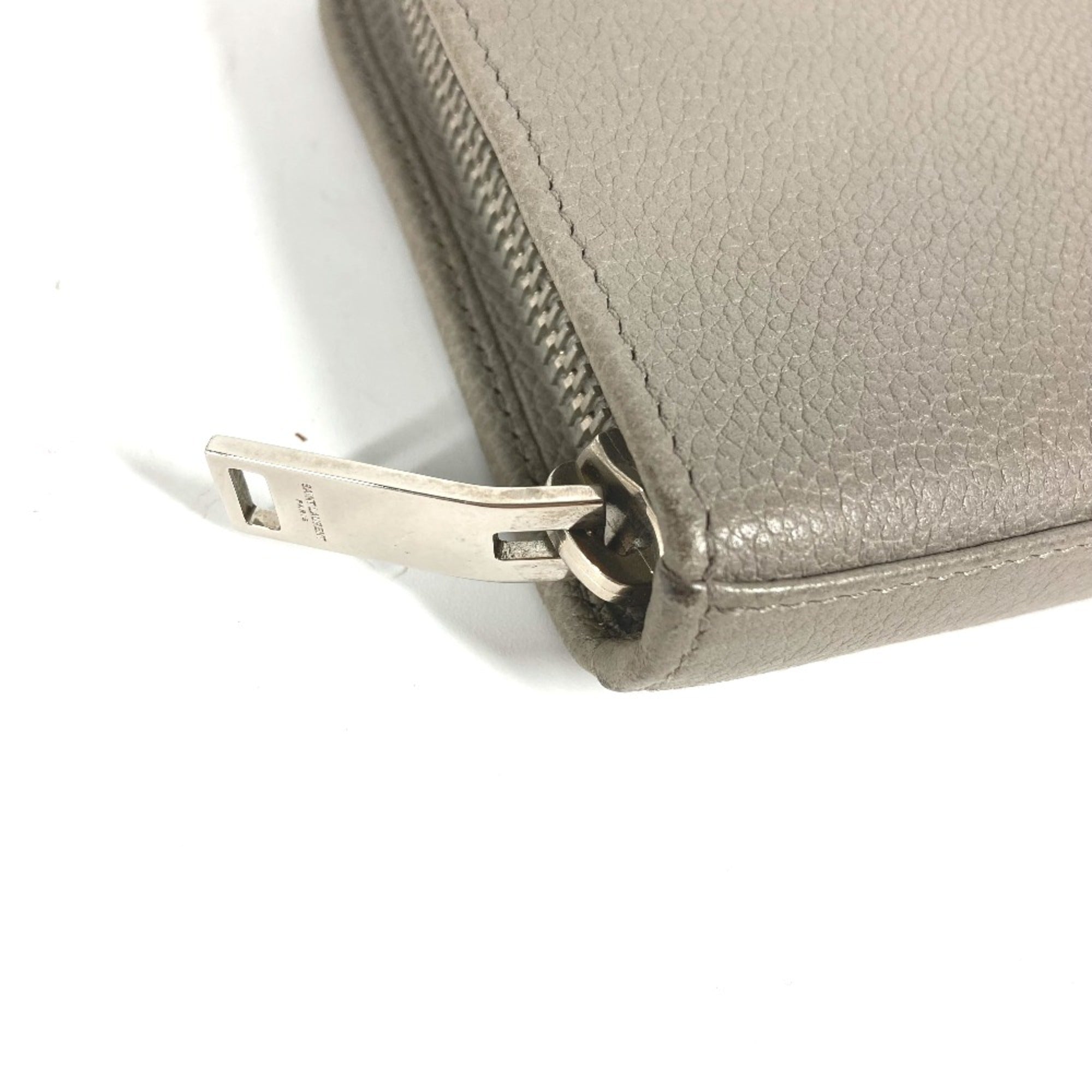 Saint Laurent Gray Leather Long Wallet (Bi-Fold) (Pre-Owned)