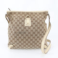 Gucci Beige White Leather Canvas Handbag Shoulder Bag Tote Bag (Pre-Owned)