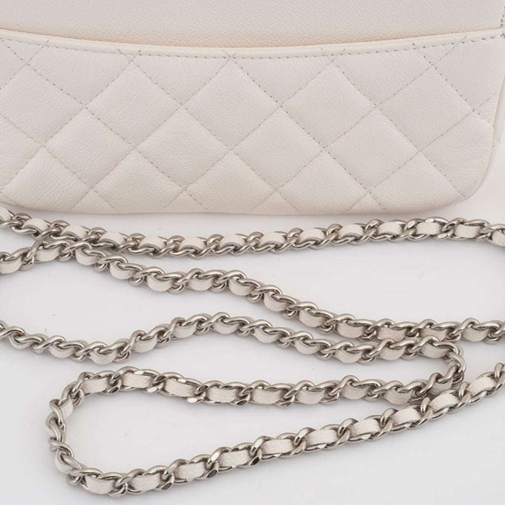 Chanel Matelasse White Caviar Leather Shoulder Bag