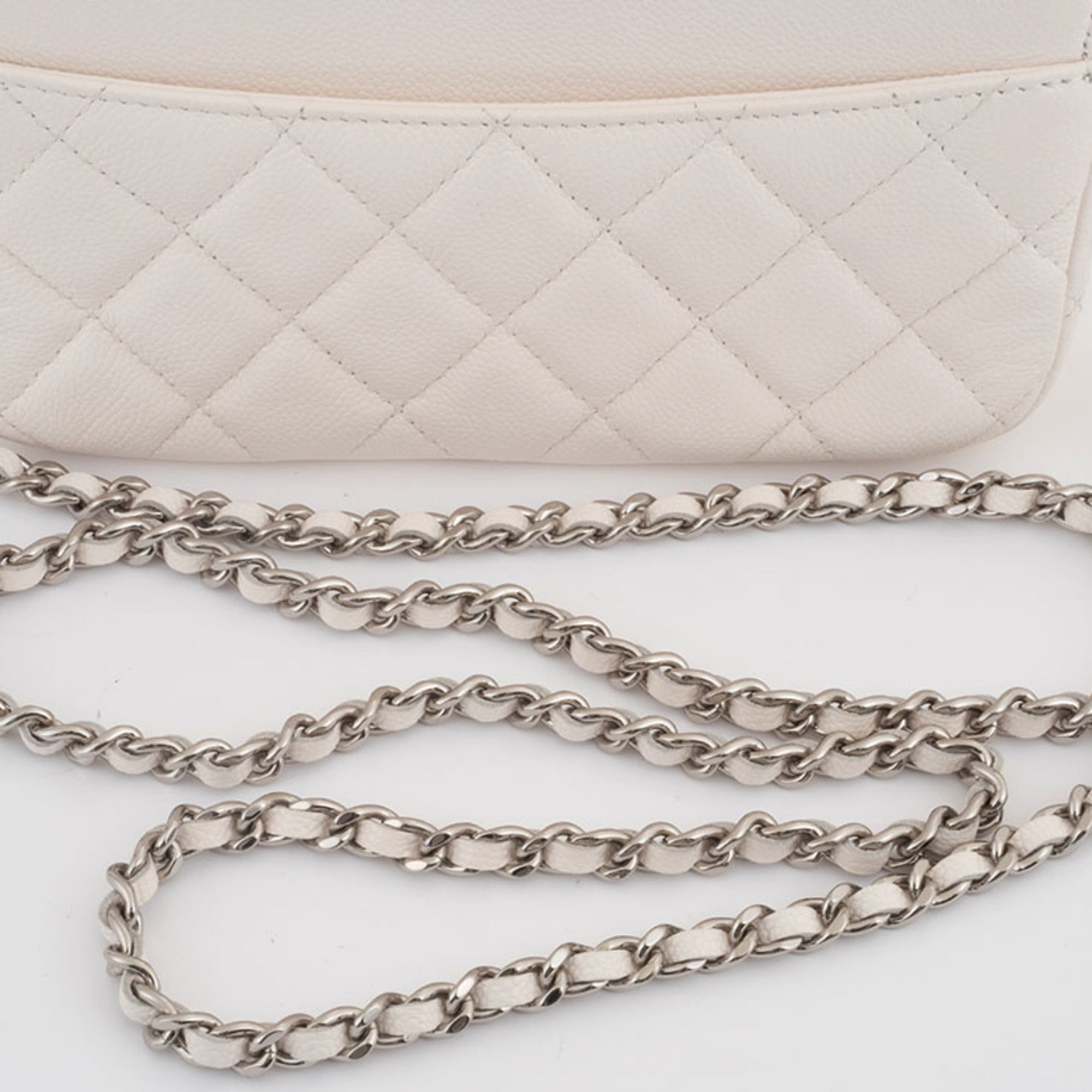 Chanel Matelasse White Caviar Leather Shoulder Bag