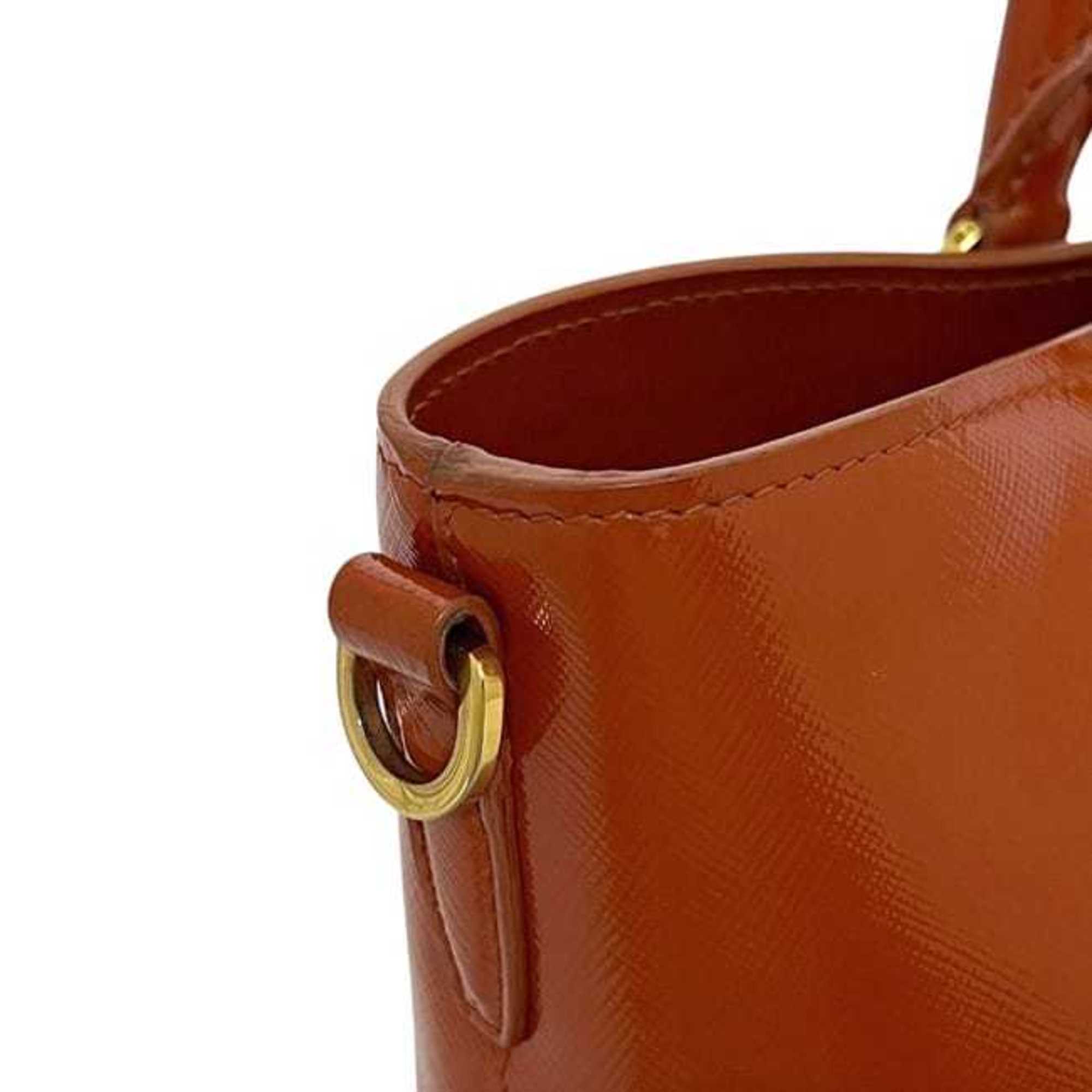 Prada Orange Patent Leather Leather Handbag Tote Bag