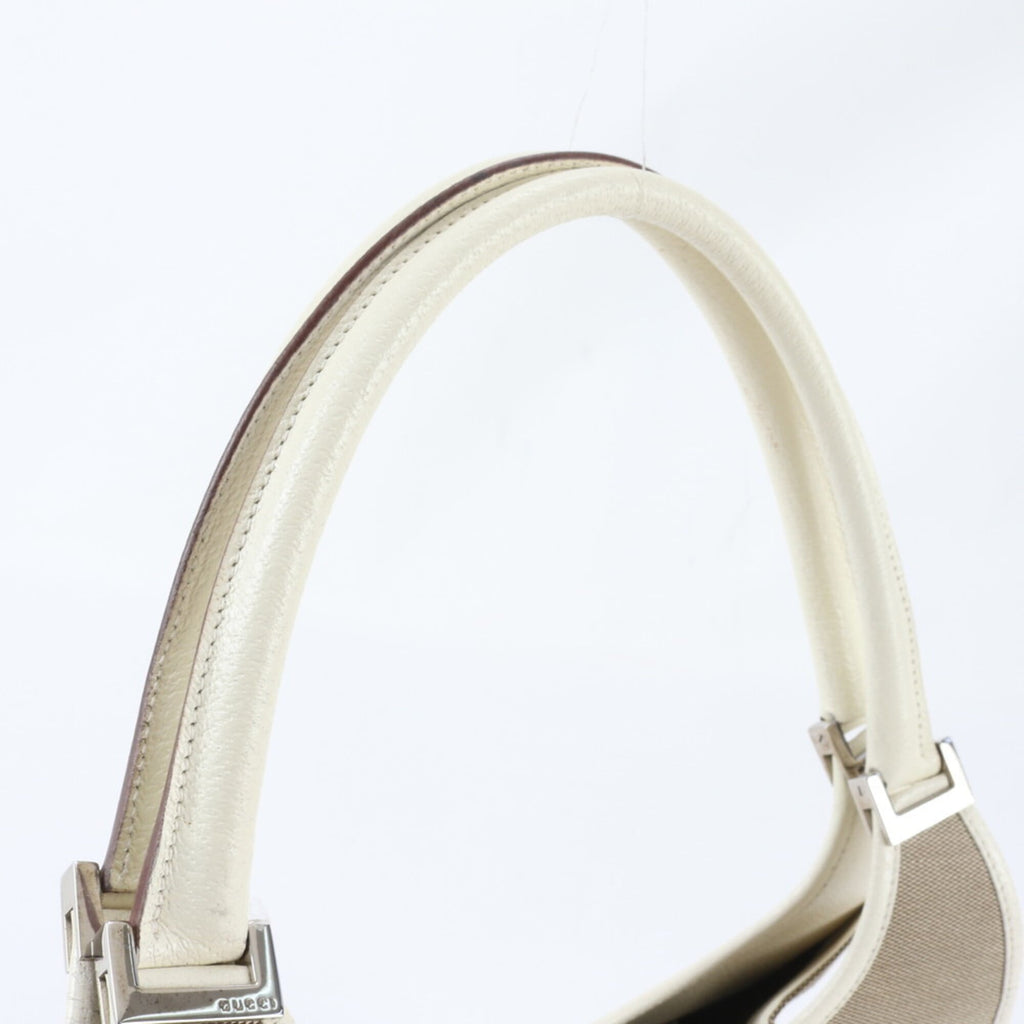 Gucci Jackie Beige White Leather Canvas Handbag (Pre-Owned)