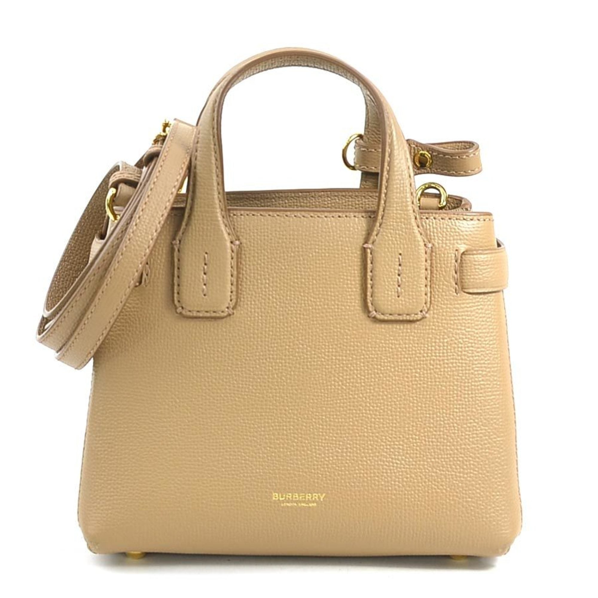 Burberry Camel Leather Canvas Handbag Shoulder Bag