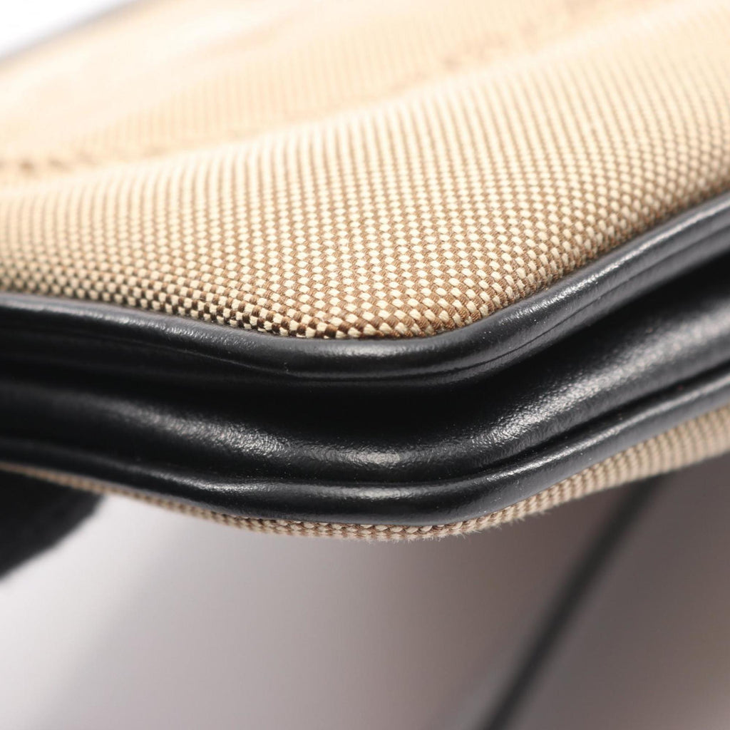Prada Beige Black Canvas Leather Shoulder Bag