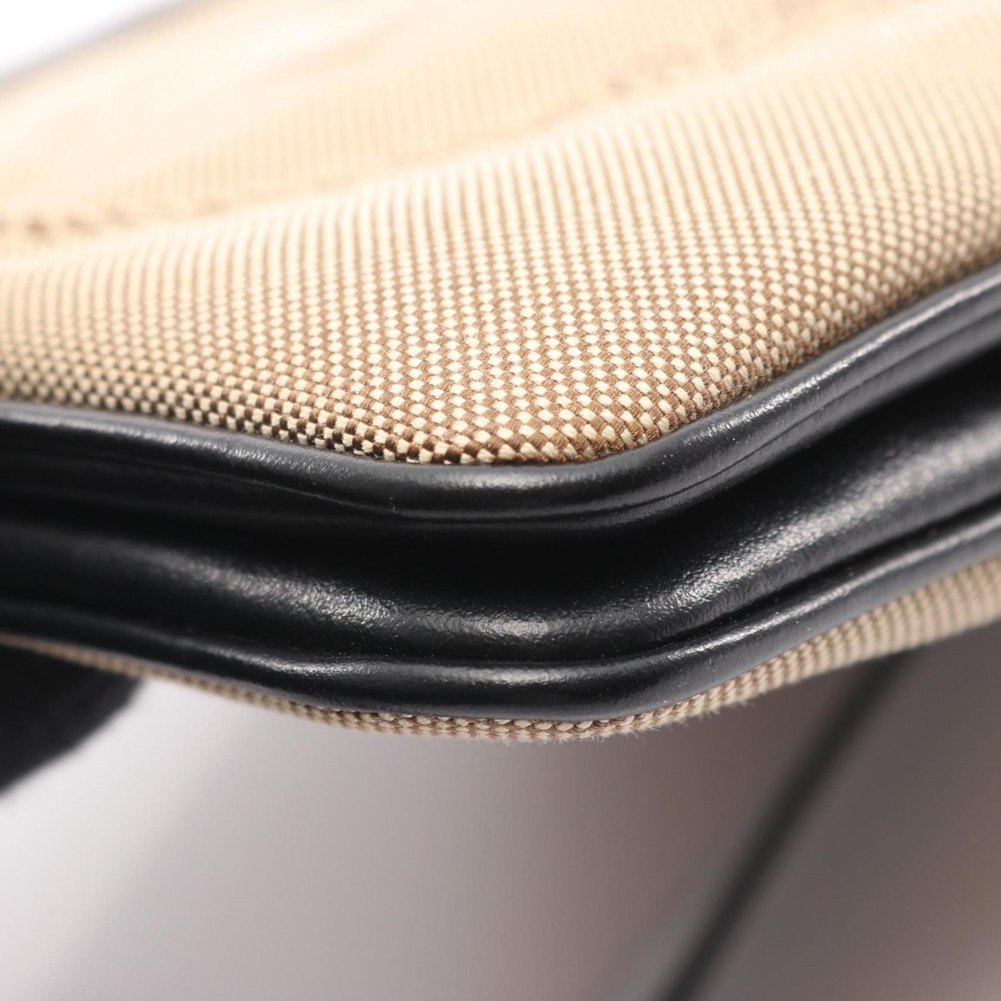 Prada Beige Black Canvas Leather Shoulder Bag