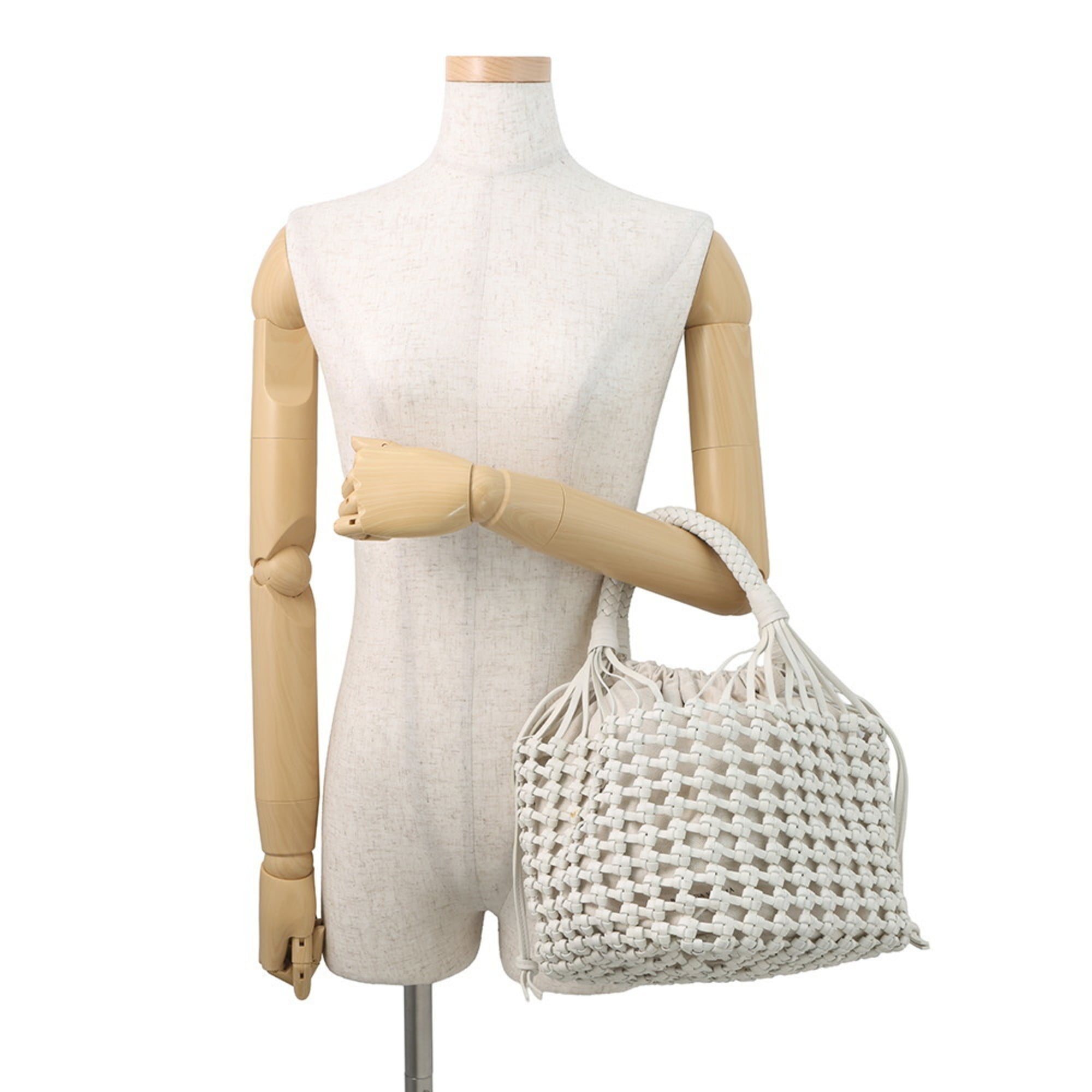 Bottega Veneta White Leather Canvas Tote Bag