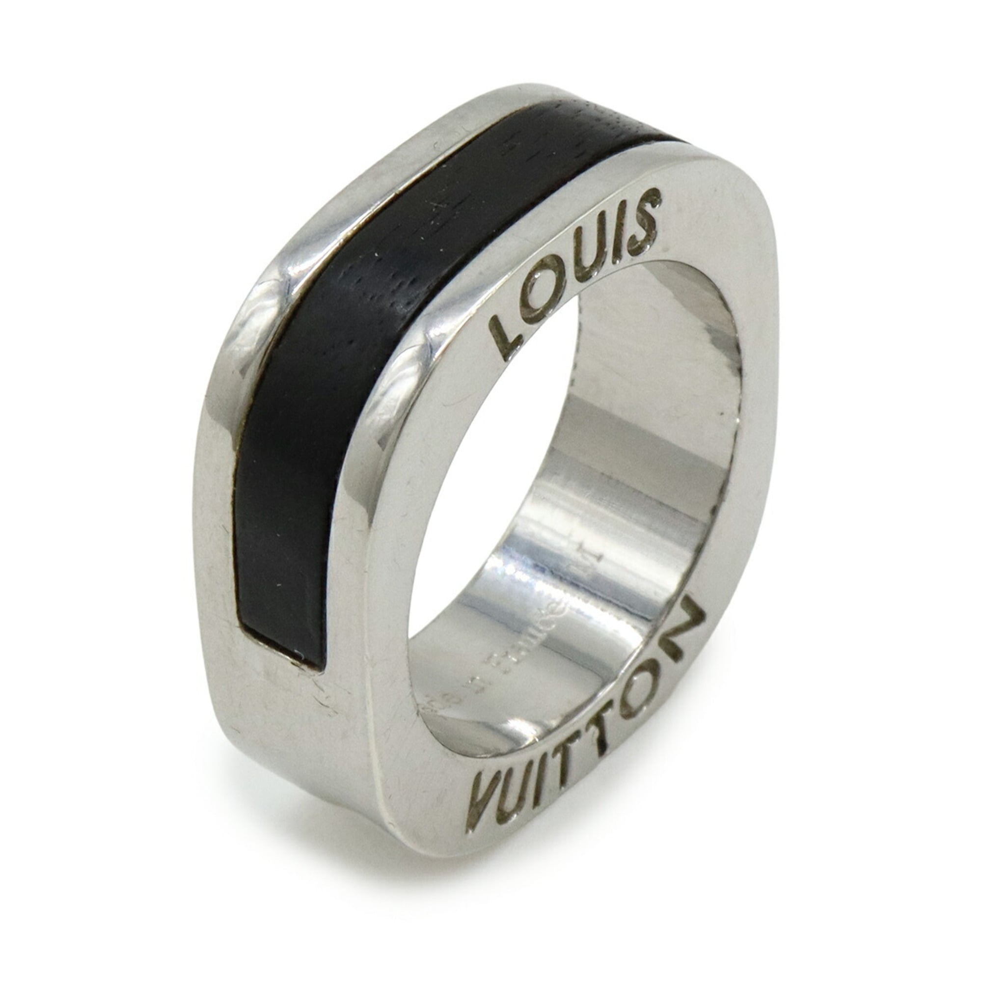 Louis Vuitton Silver Dark Brown Metal Wood Band Ring