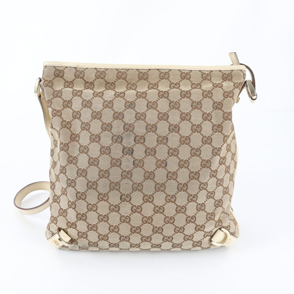 Gucci Beige White Leather Canvas Handbag Shoulder Bag Tote Bag (Pre-Owned)