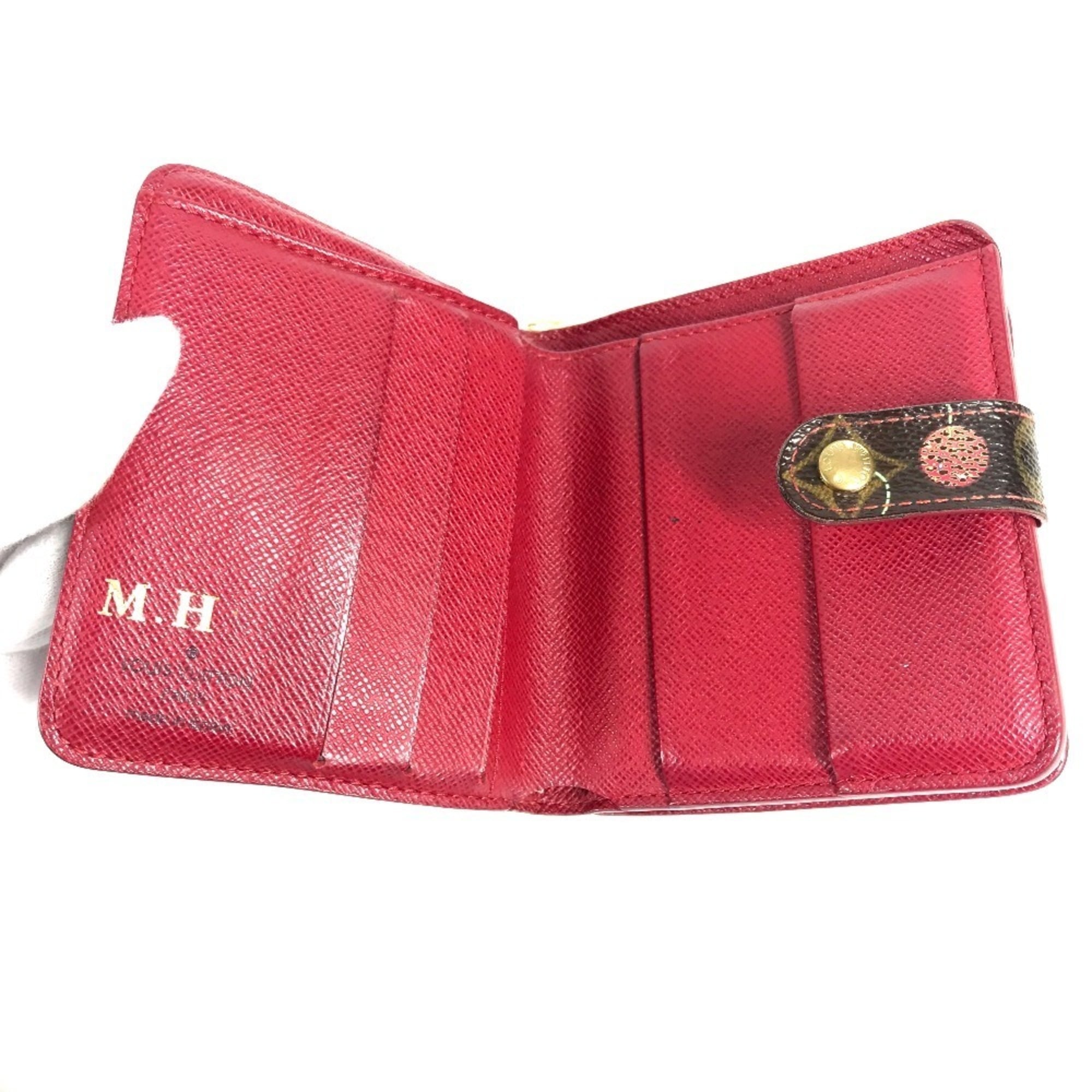 Louis Vuitton Brown Red Color Monogram Cherry Blossom Canvas Wallet