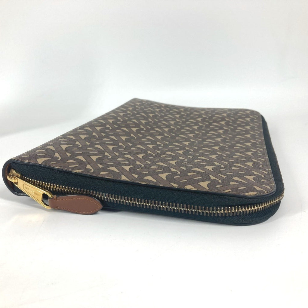 Burberry Brown Leather Canvas Clutch Bag Pouch