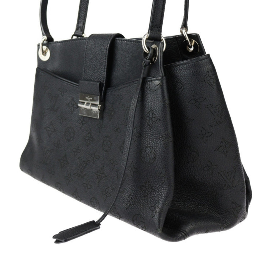 Louis Vuitton Black Leather Handbag Shoulder Bag Tote Bag