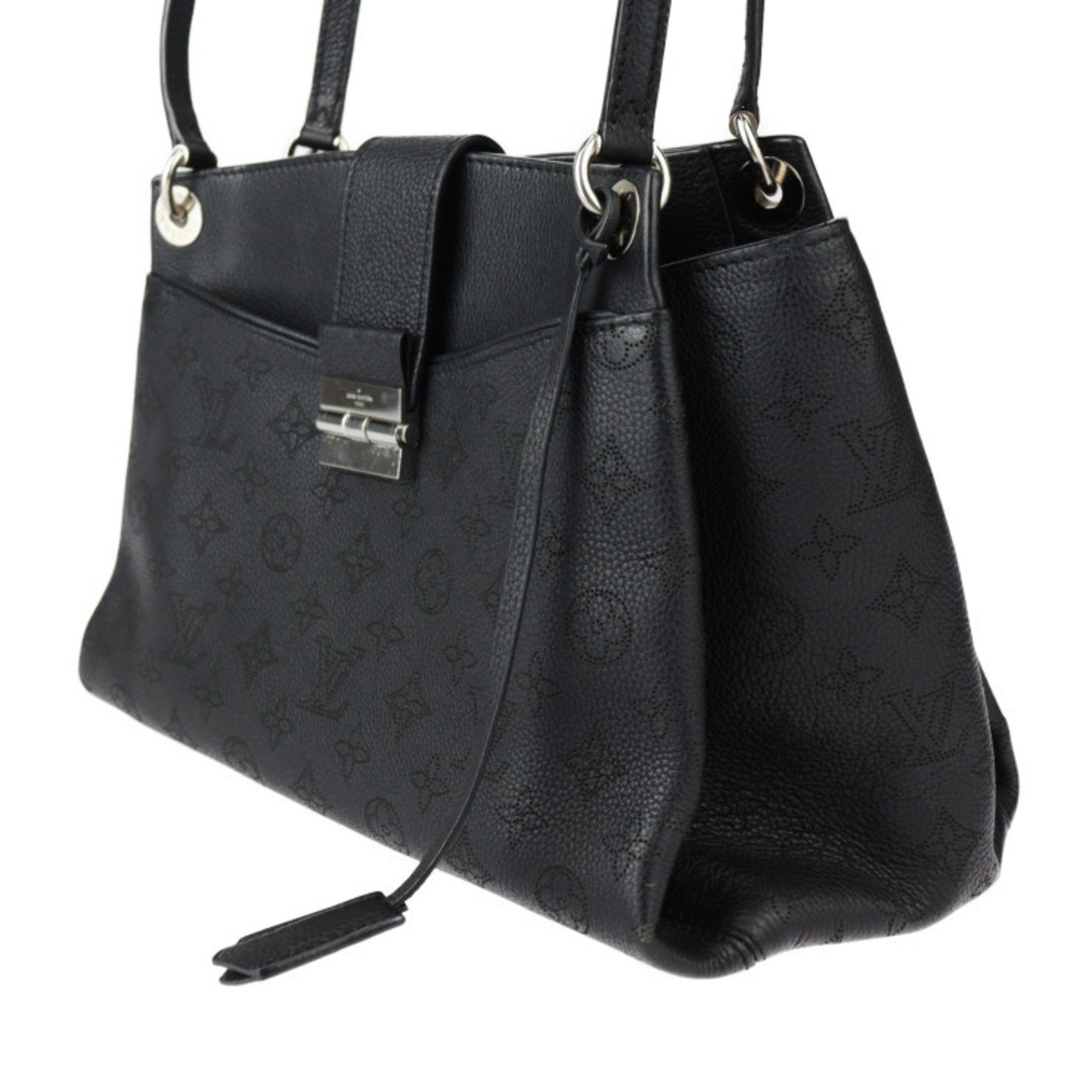 Louis Vuitton Black Leather Handbag Shoulder Bag Tote Bag