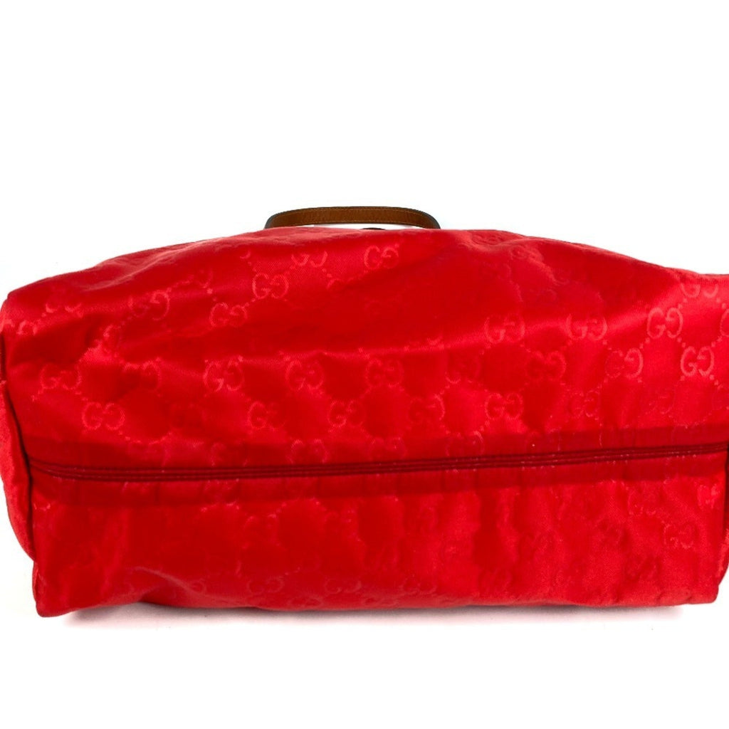 Gucci Red Color Leather Nylon Shoulder Bag Tote Bag (Pre-Owned)