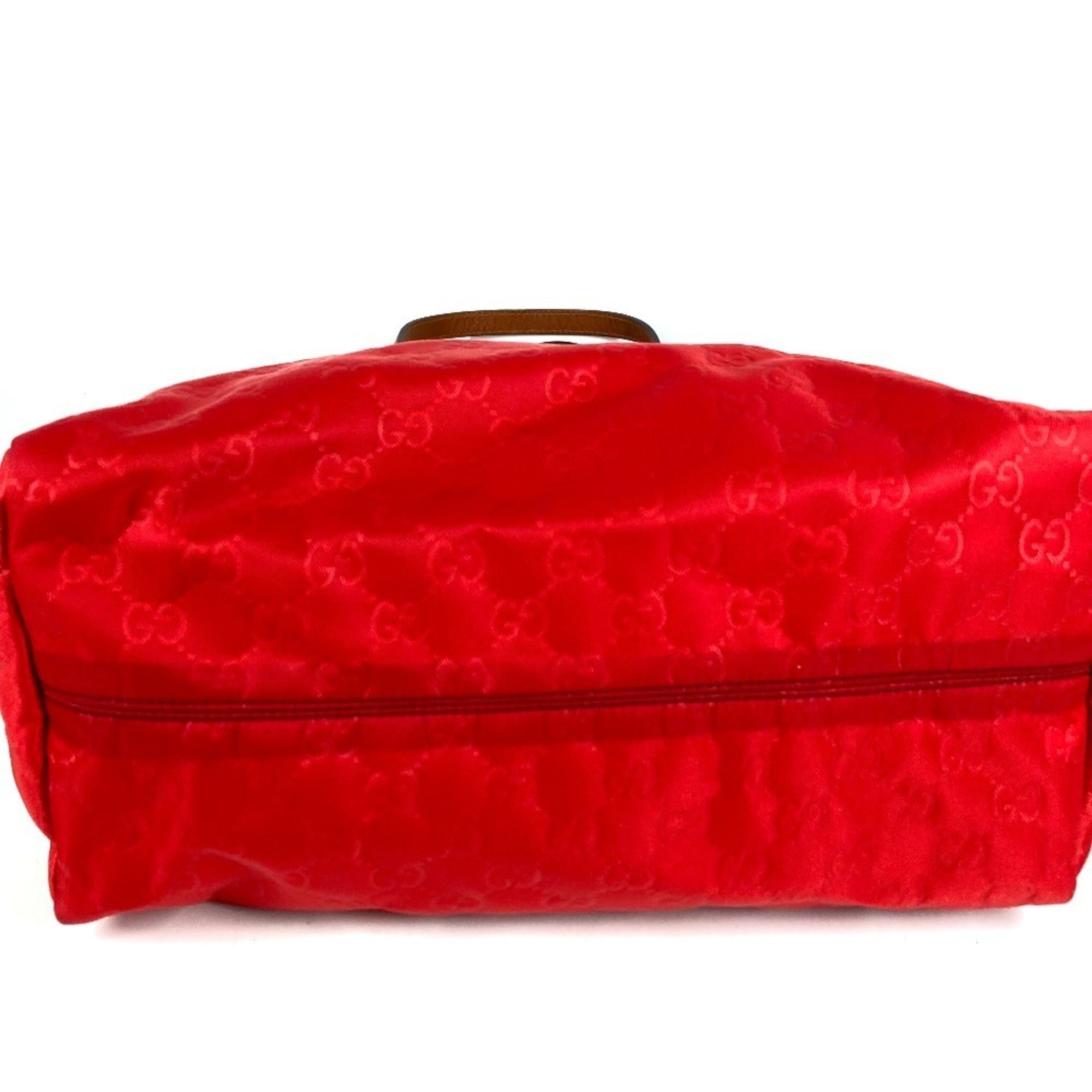 Gucci Red Color Leather Nylon Shoulder Bag Tote Bag (Pre-Owned)