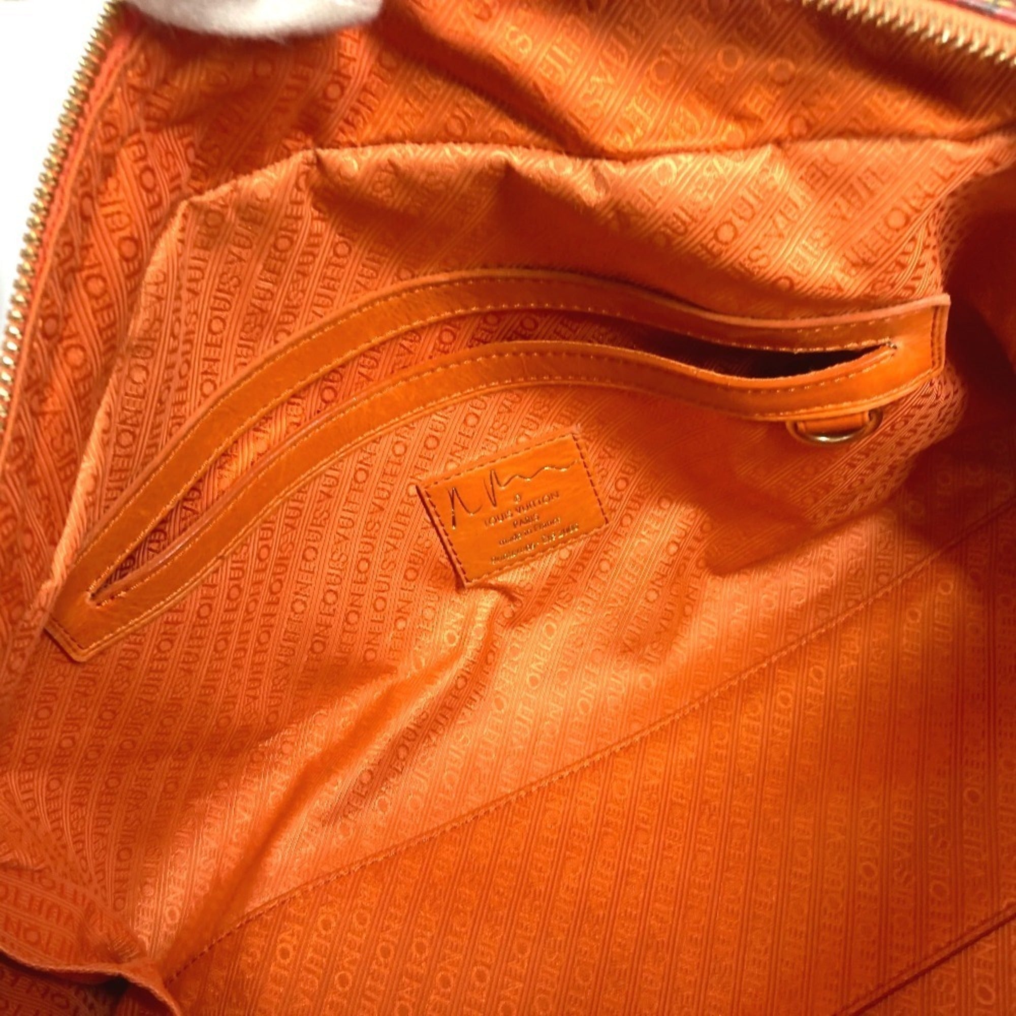 Louis Vuitton Orange Vinyl Leather Boston Bag Handbag Tote Bag