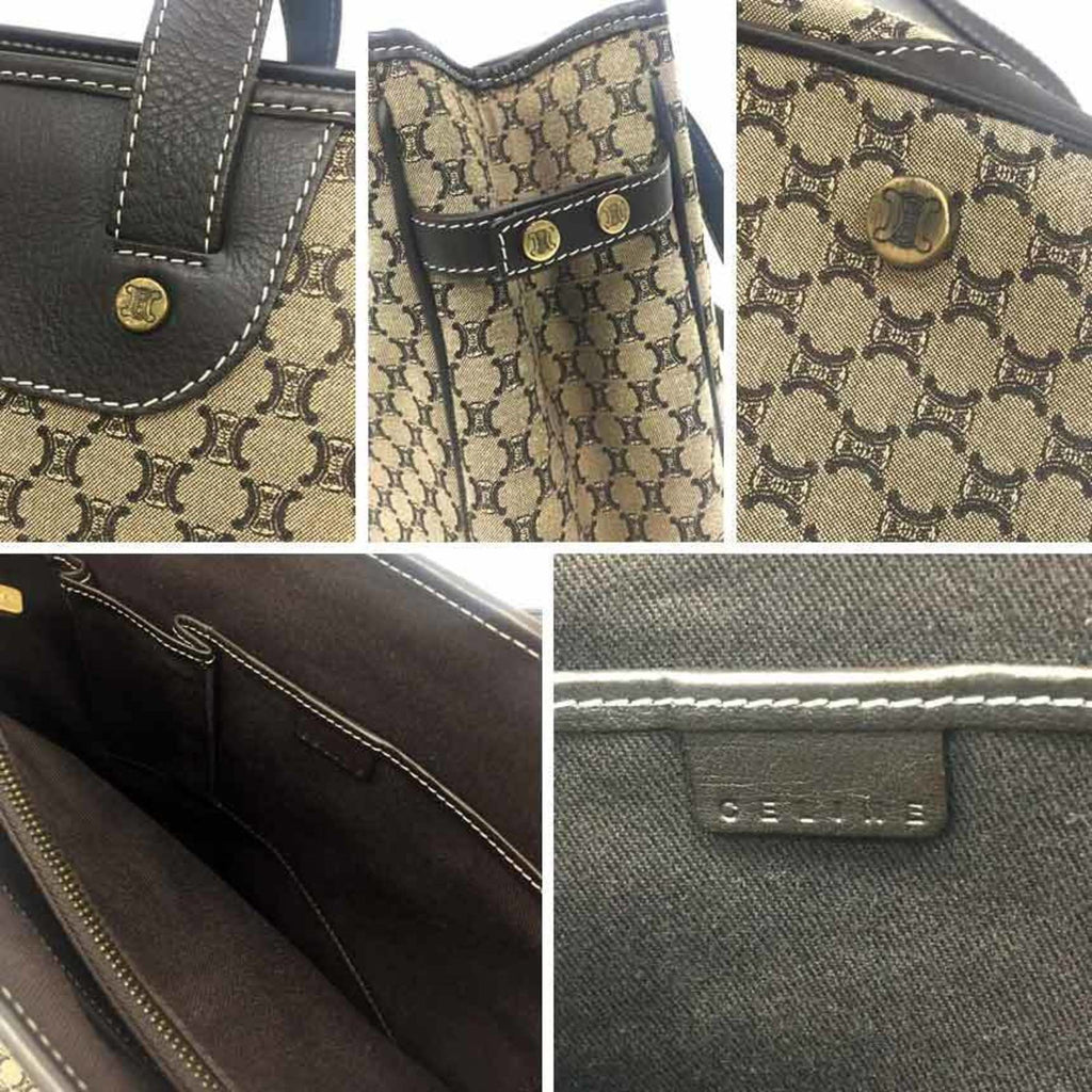 Celine Beige Brown Canvas Leather Tote Bag