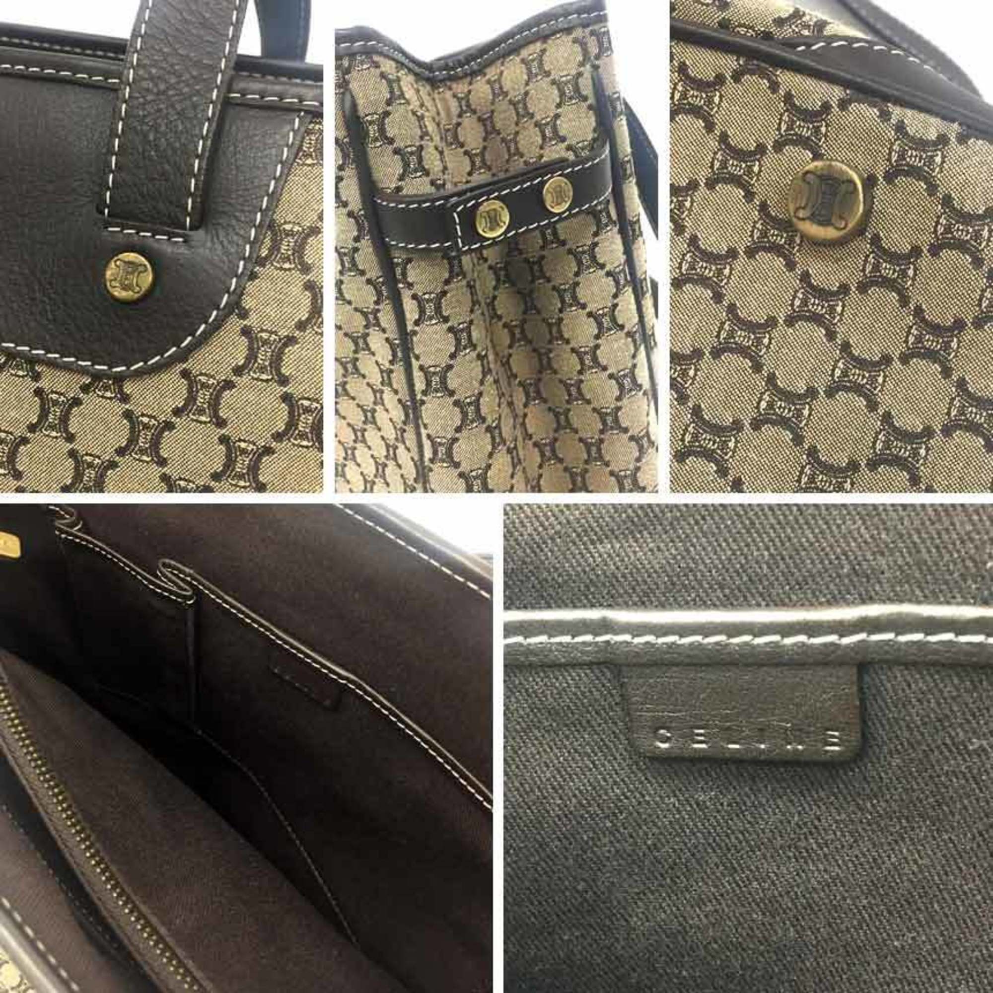 Celine Beige Brown Canvas Leather Tote Bag