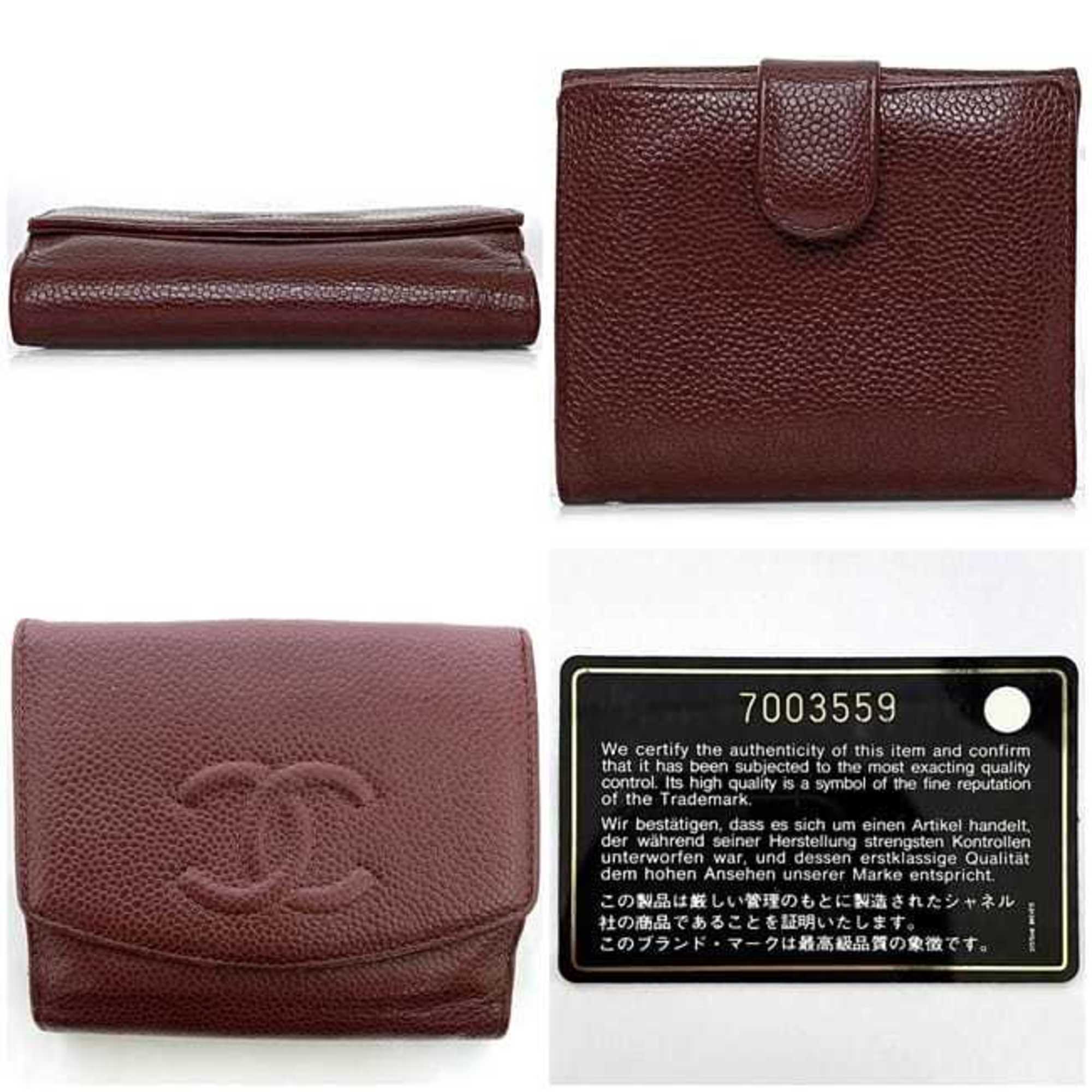 Chanel Red Color Grained Calfskin Leather Wallet (Bi-Fold)