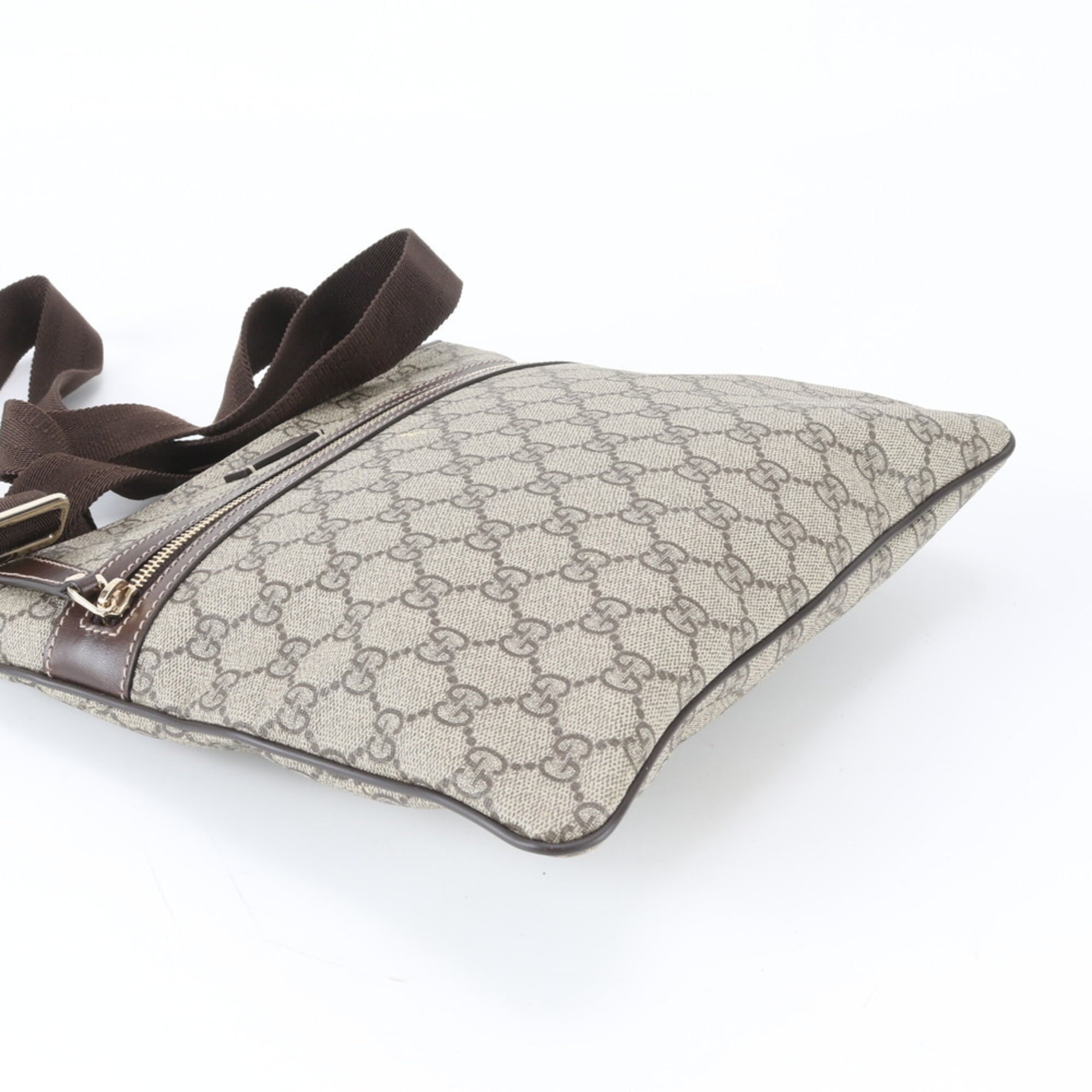 Gucci Beige Brown Leather Coated Canvas Messenger Bag Shoulder Bag Tote Bag (Pre-Owned)